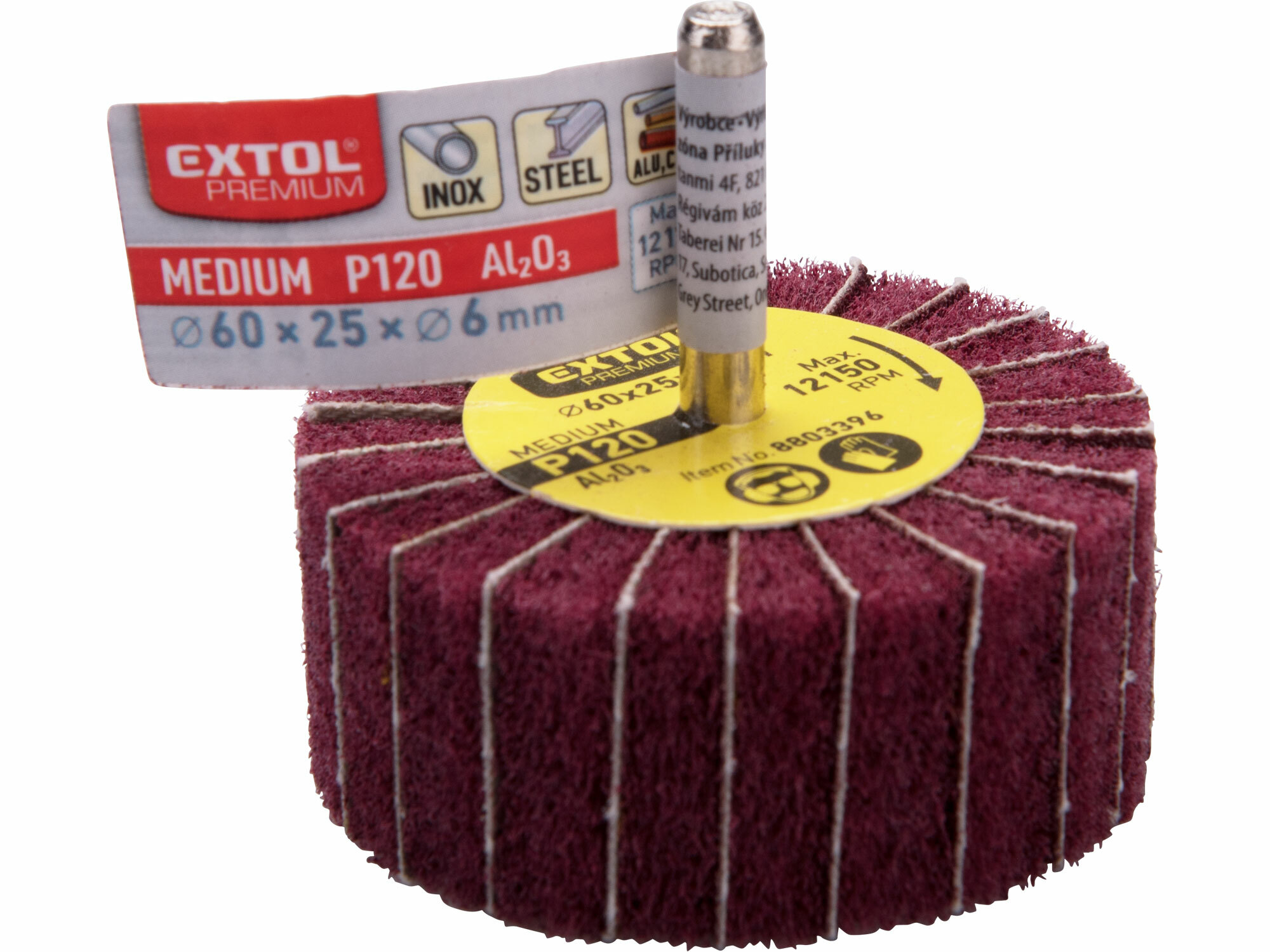 Kotúč brúsny lamelový do vŕtačky, Ø60x25mm, P120, stopka 6mm, EXTOL PREMIUM