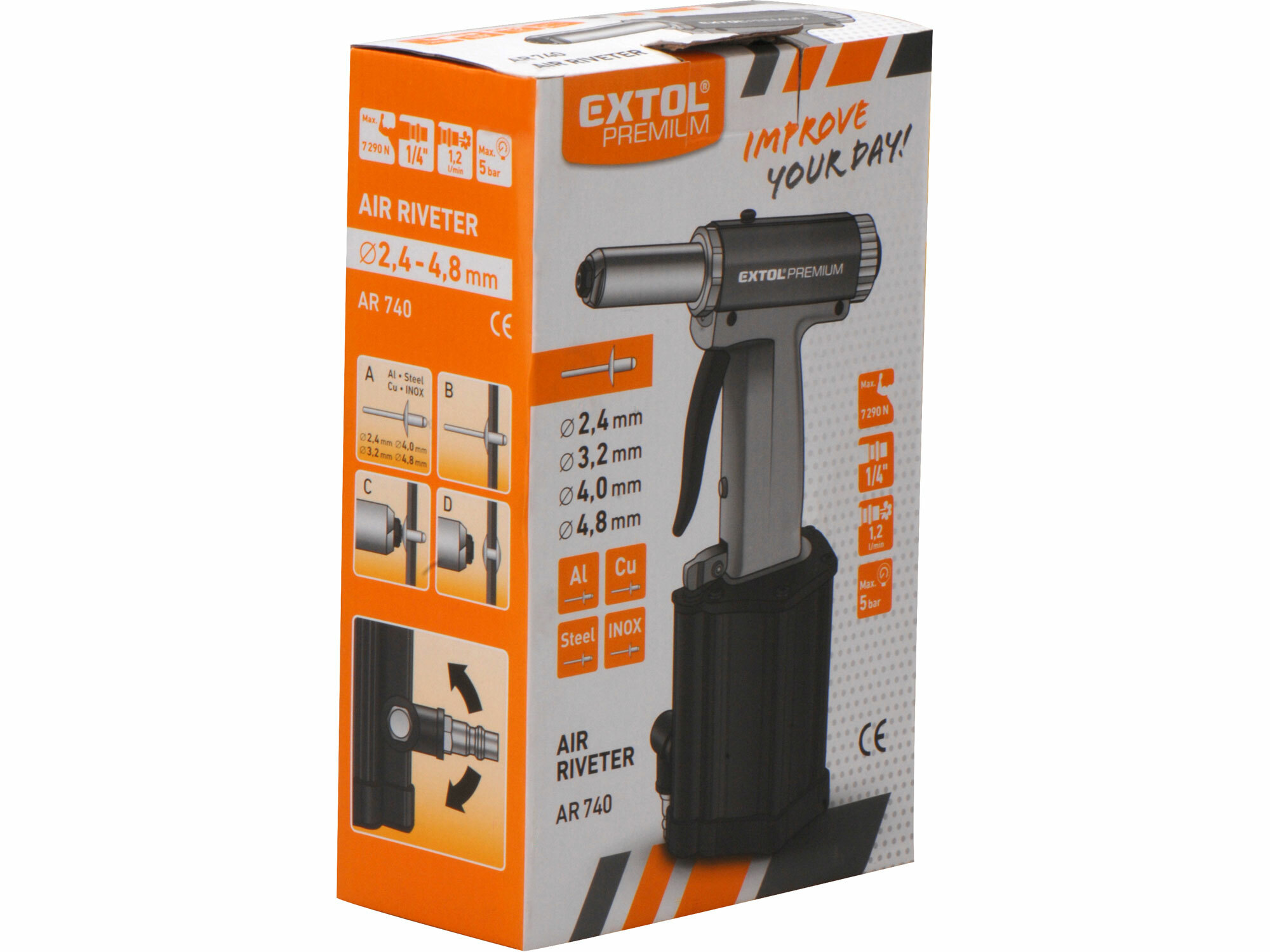 Nitovacia pneumatická pištoľ, 7290N, 2,4-4,8mm, EXTOL PREMIUM