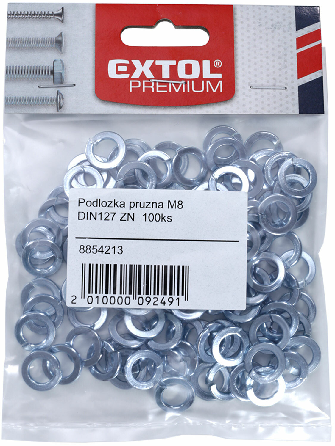 Podložka pružná DIN127 ZN, 100ks, M8, EXTOL PREMIUM