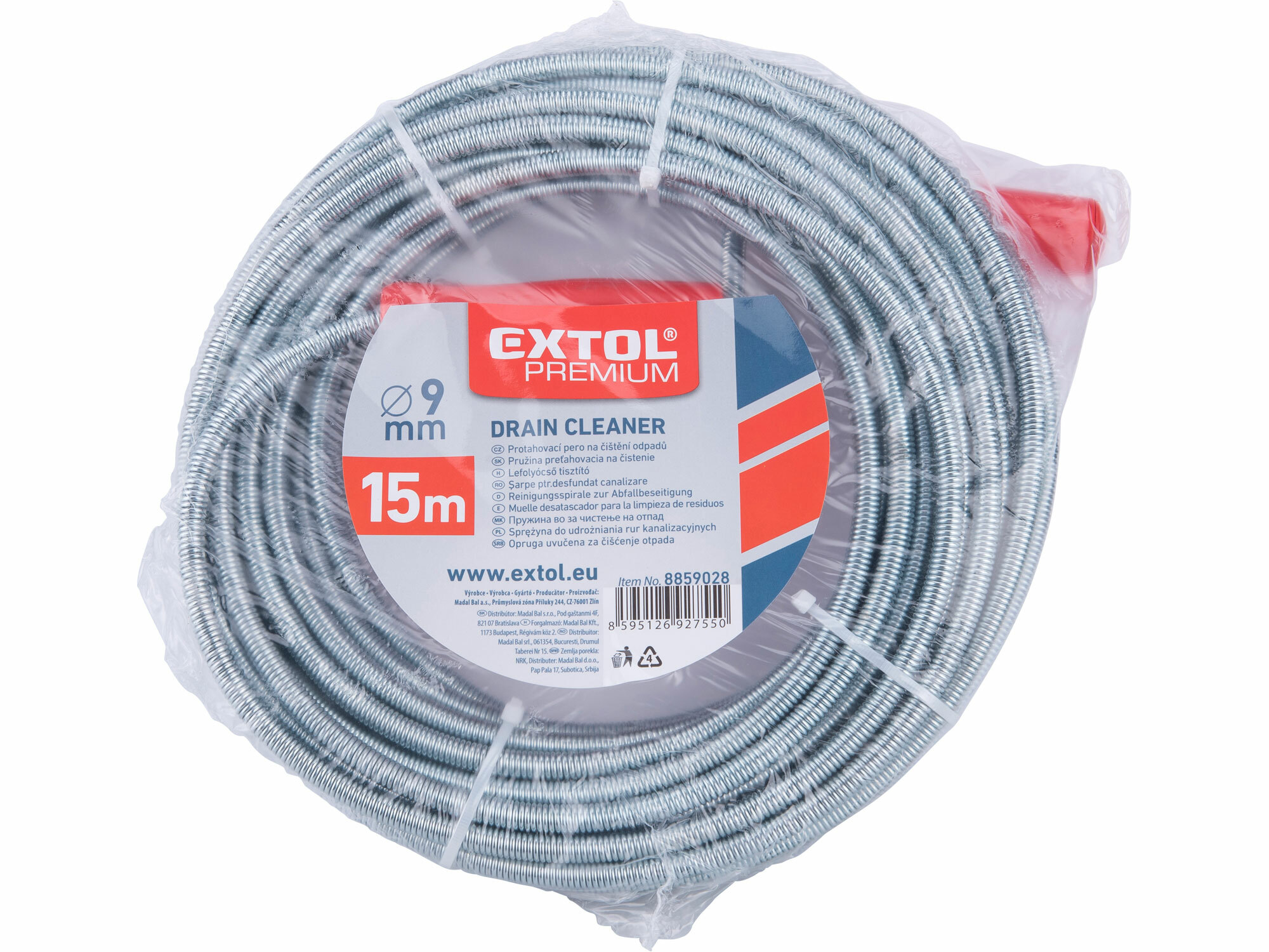 Pružina kanalizačná pochrómovaná ''krtko'' 15m, Ø9mm, EXTOL PREMIUM
