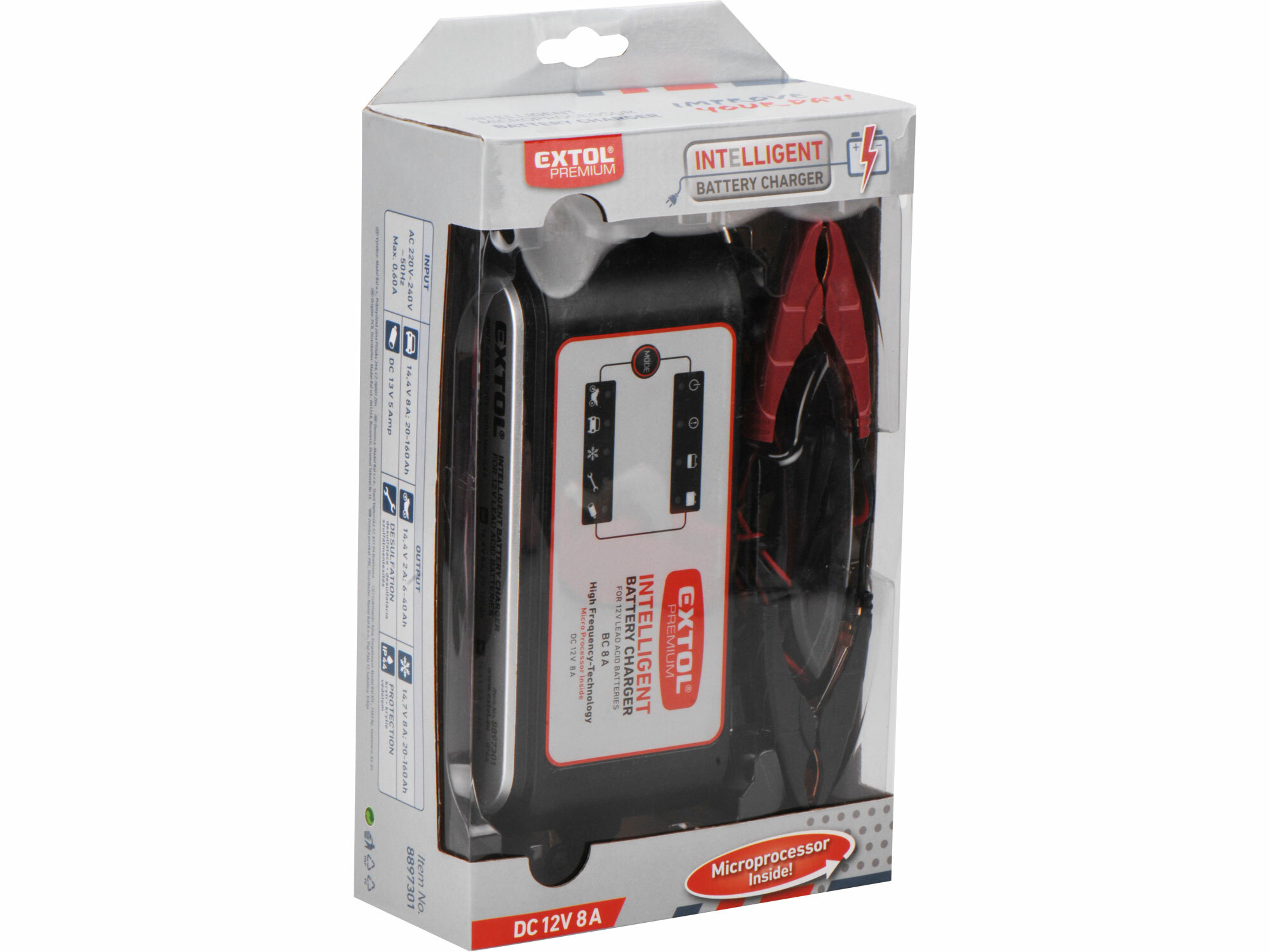 Autonabíjačka inteligentná 12V, 8A, 9 stupňový proces nabíjania, EXTOL PREMIUM