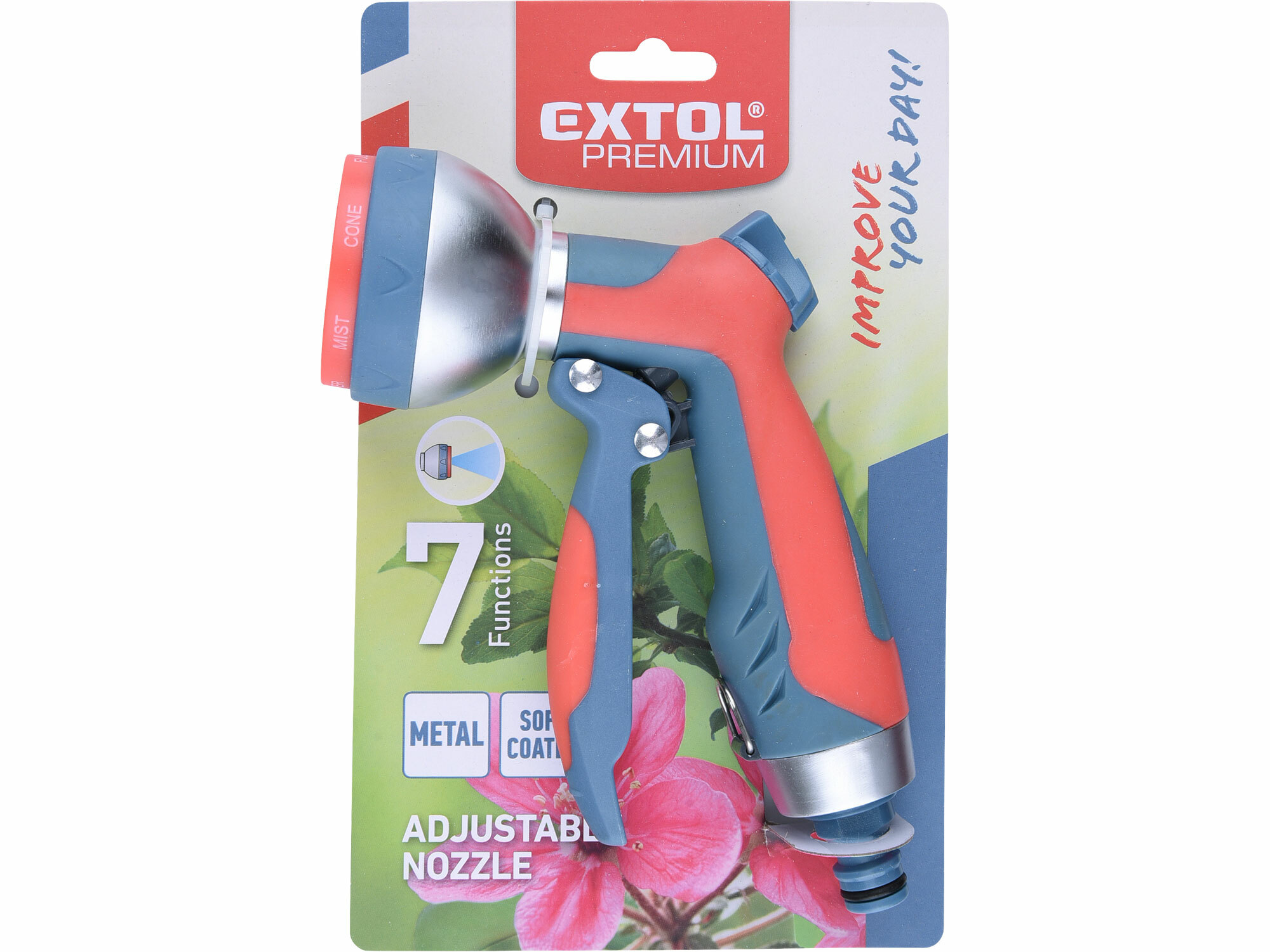 Postrekovač záhradný kov/plast, 7-funkčný, pogumovaná rukoväť, kov/plast, EXTOL PREMIUM