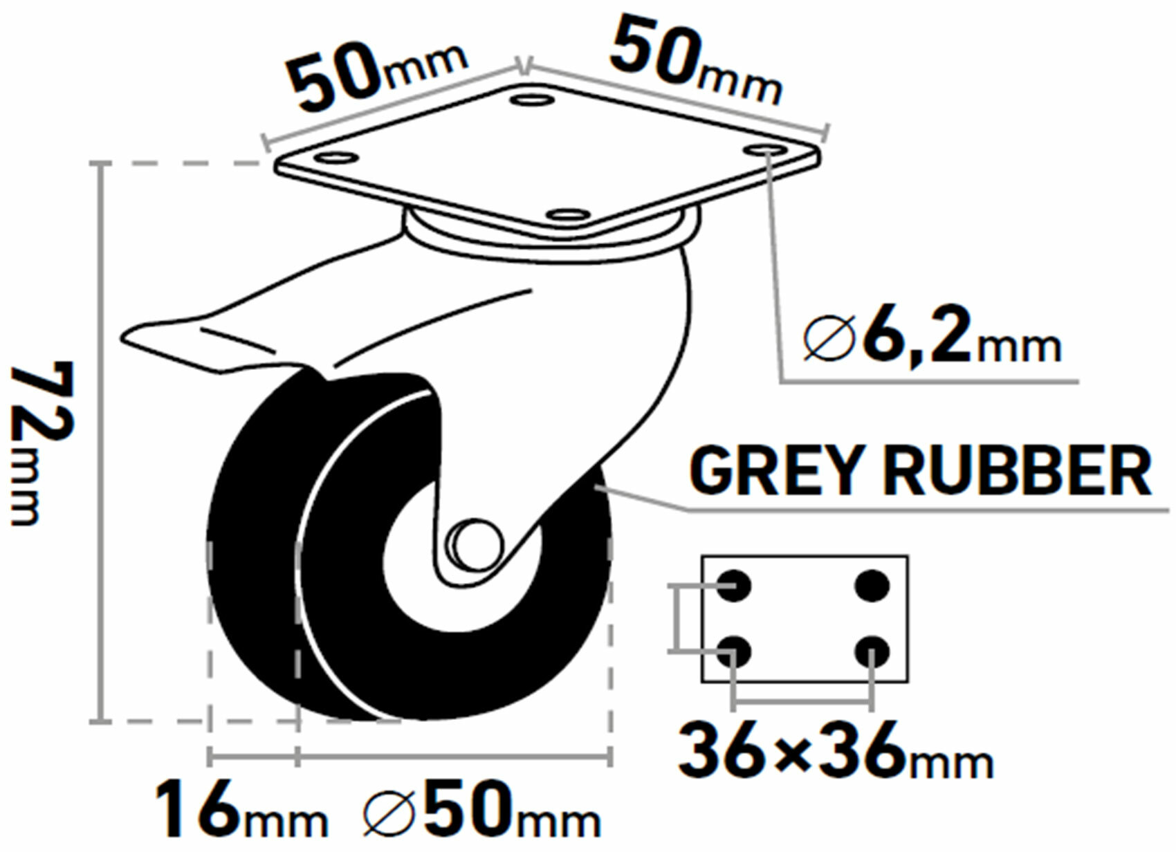 Kolieska otočné s brzdou 2ks, Ø50mm, max. 27kg/1ks, EXTOL PREMIUM