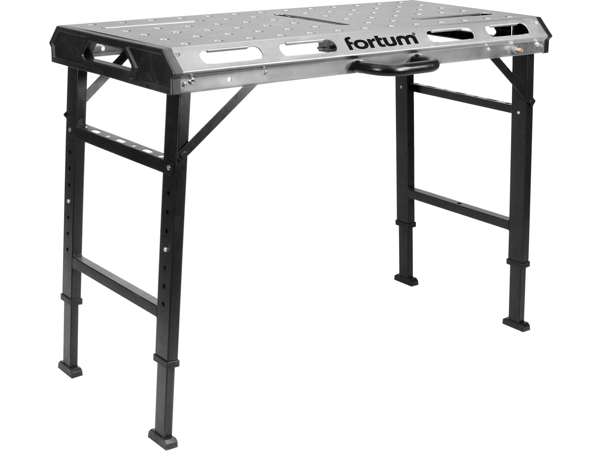 Stôl zvárací skladací, max. 454kg, hrúbka 2mm, 107x53cm, výška 70-93cm, fixačné otvory 20mm, FORTUM
