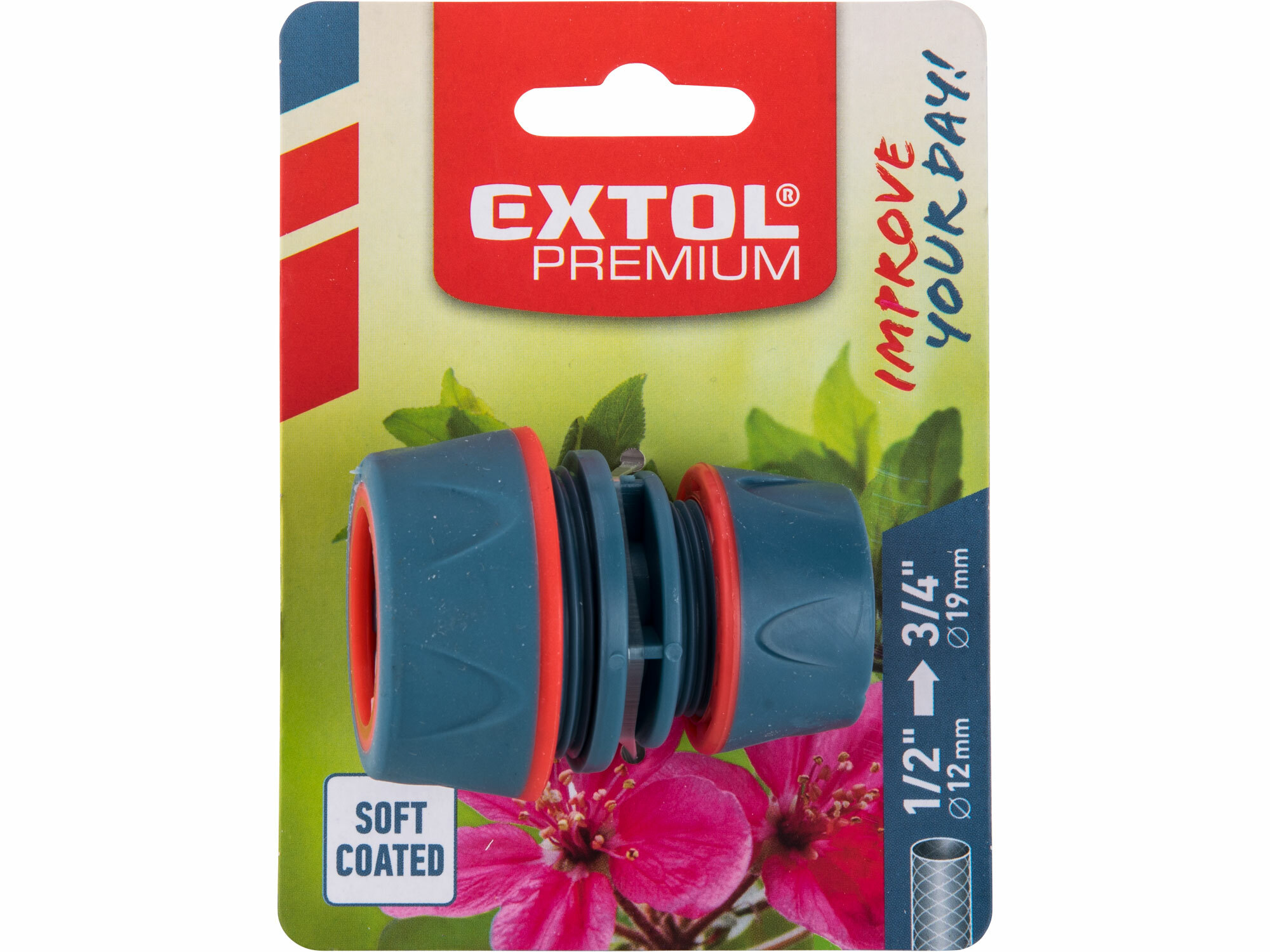 Spojka na hadice plastová 3/4" na 1/2'', EXTOL PREMIUM