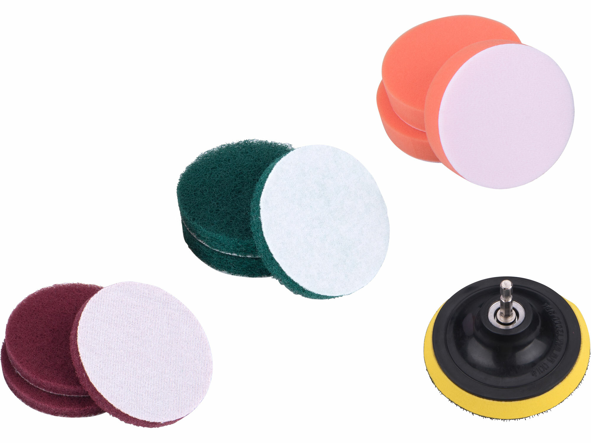 Sada na čistenie do vŕtačky, unášací tanier 100mm, 3x špongia, 6x abrazívny výsek