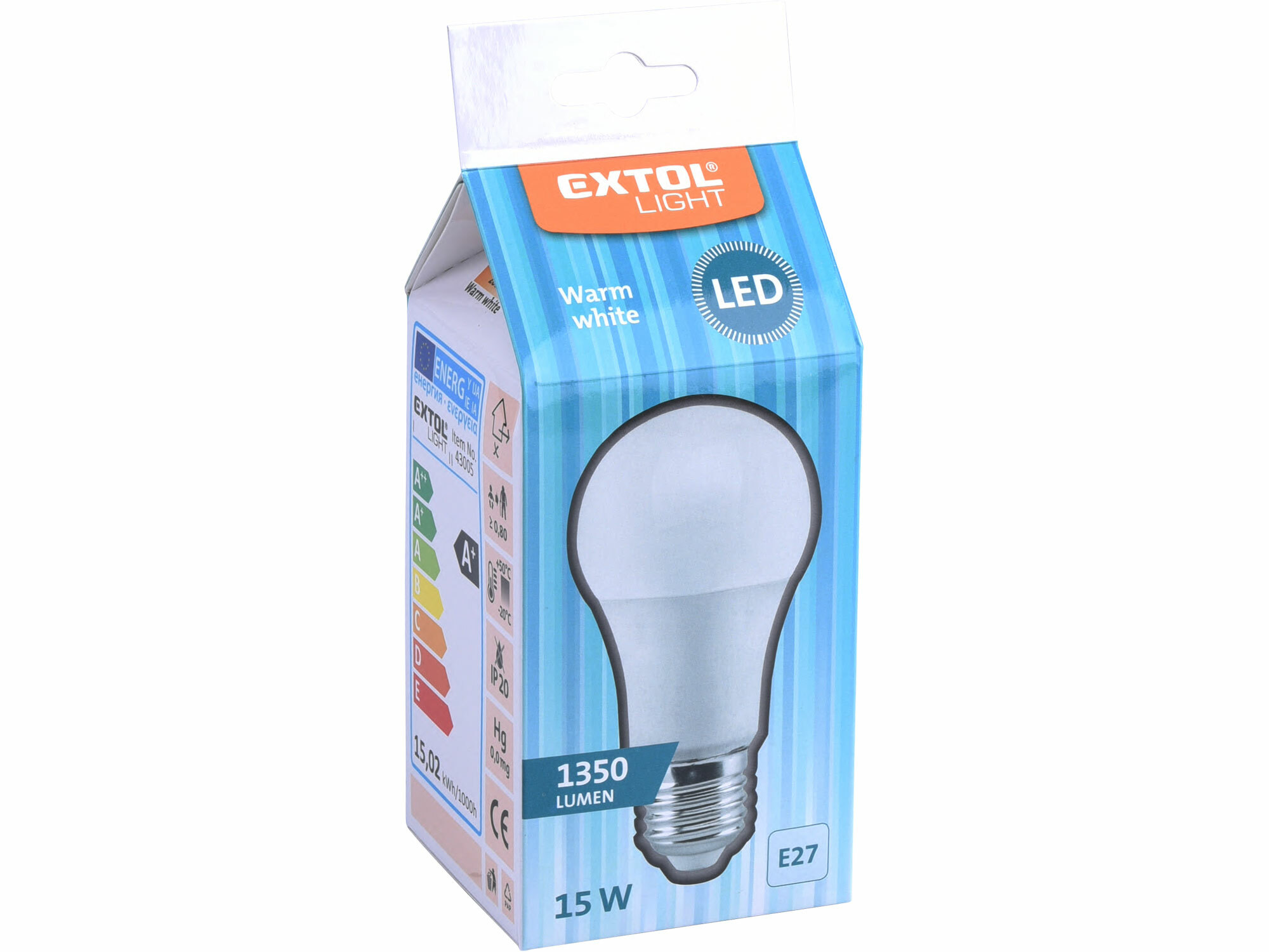 Žiarovka LED, 15W, 1350lm, E27, Ø60mm, EXTOL LIGHT