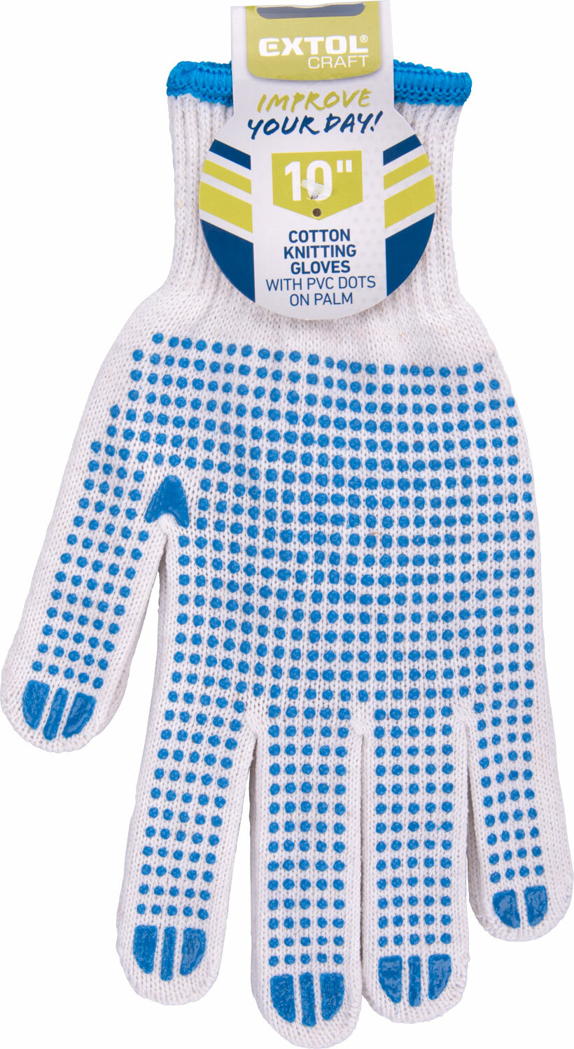 Rukavice bavlnené s PVC terčíkmi na dlani, 10", EXTOL CRAFT