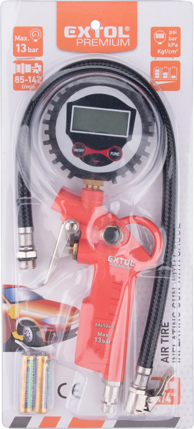 Pištoľ fúkacia s digitálnym manometrom, EXTOL PREMIUM