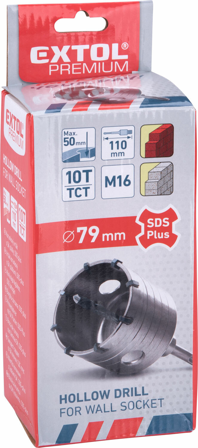 Vrták korunkový Ø79mm, SDS-plus, s SK plátkami, EXTOL PREMIUM