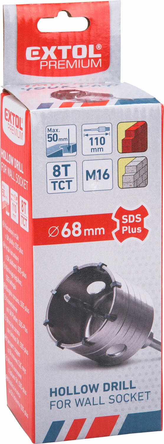 Vrták korunkový Ø68mm, SDS-plus, s SK plátkami, EXTOL PREMIUM
