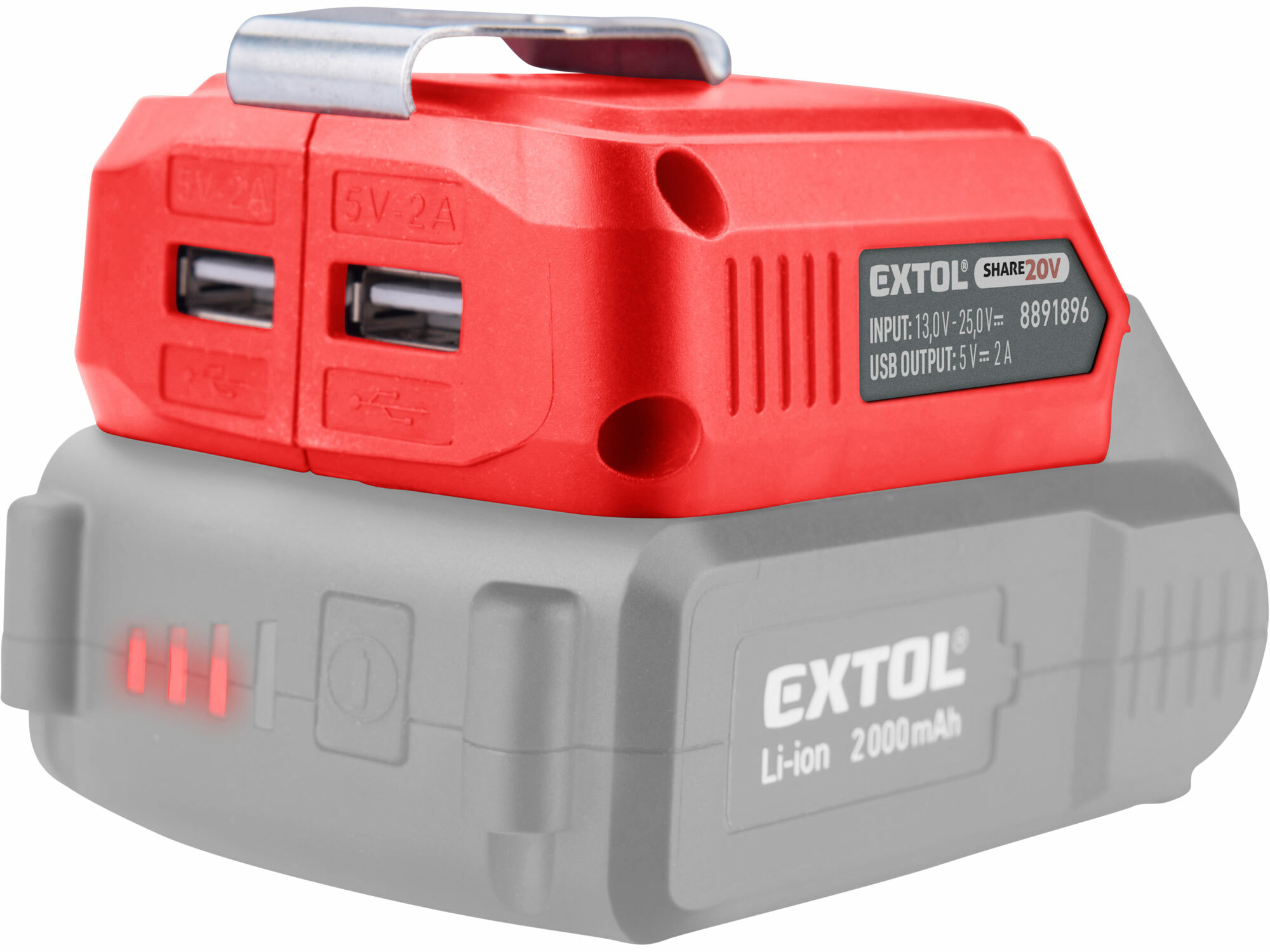 Adaptér USB pre Share20V akumulátor, 2x USB 5V/2A, EXTOL PREMIUM
