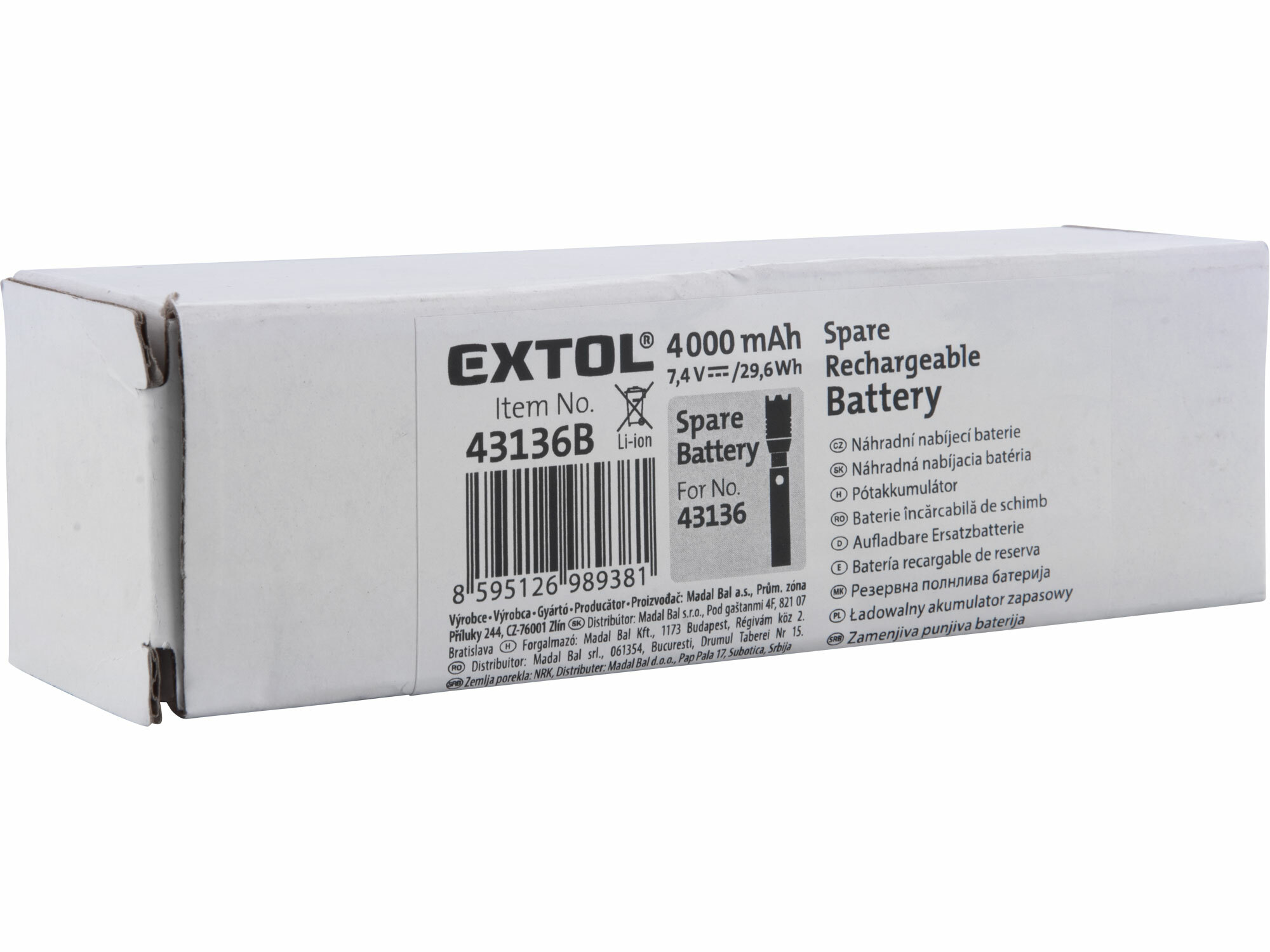 Akumulátor 7,4V/4Ah Li-ion, pre 43136, EXTOL LIGHT