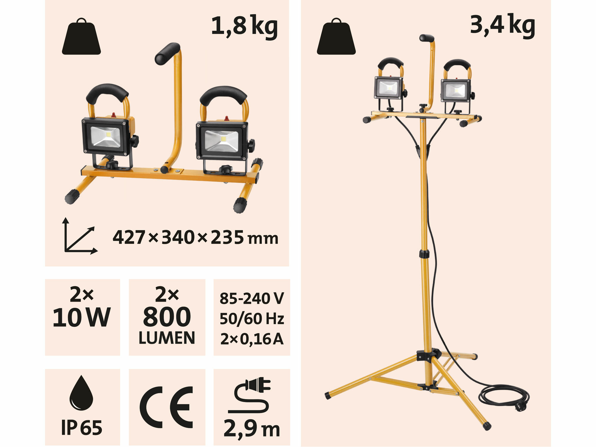 Svietidlo LED so stojanom, 2x10W LED, svietivosť 2x800 lúmenov, EXTOL LIGHT