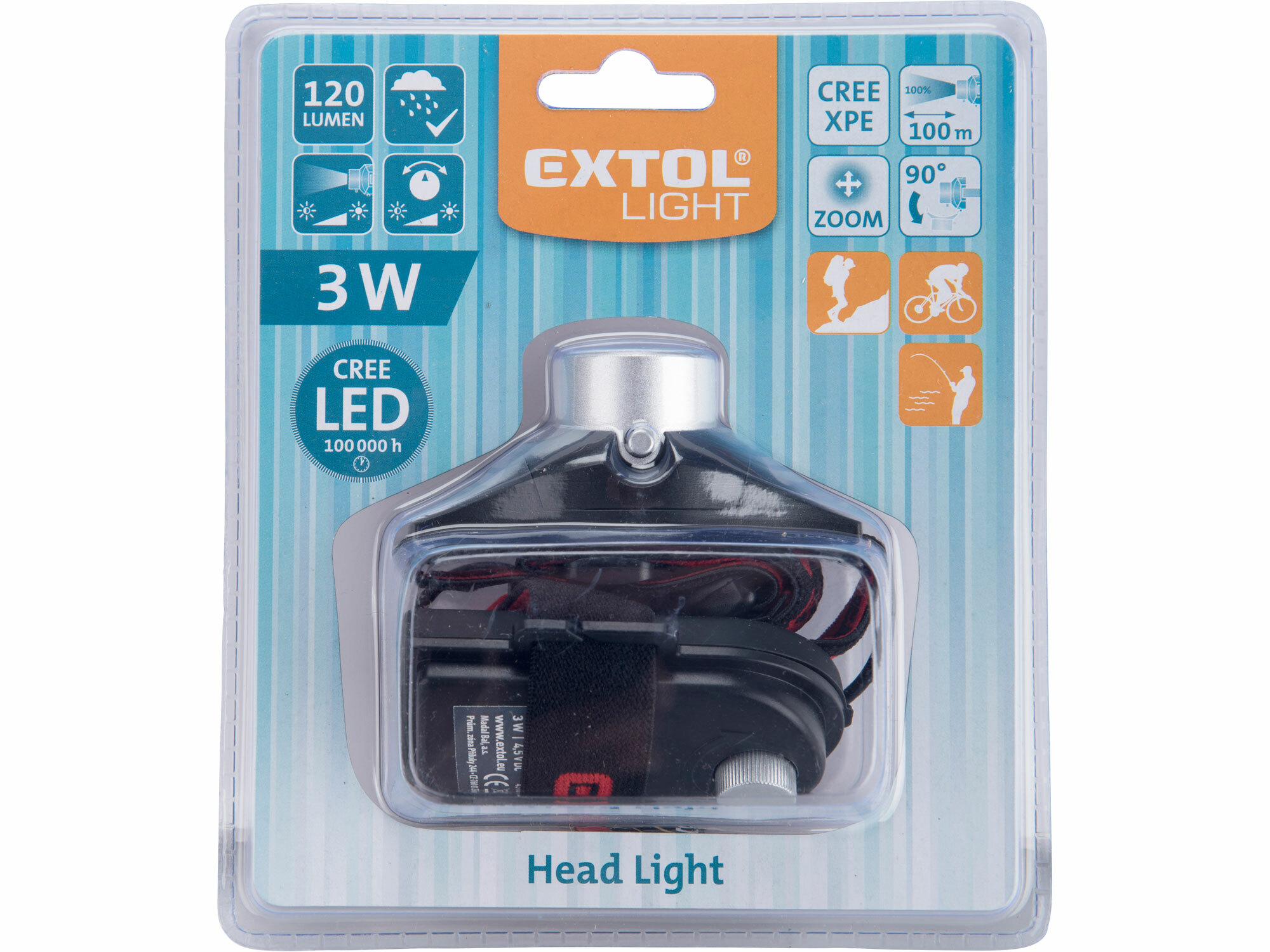 Čelovka 3W LED CREE XPE s reguláciou, hliník a ABS plast, EXTOL LIGHT