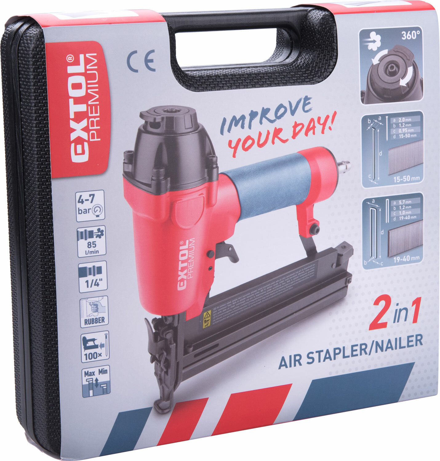 Klincovačka a sponkovačka pneumatická, klince 16-45mm/1,25x1mm, spony 5,7mm