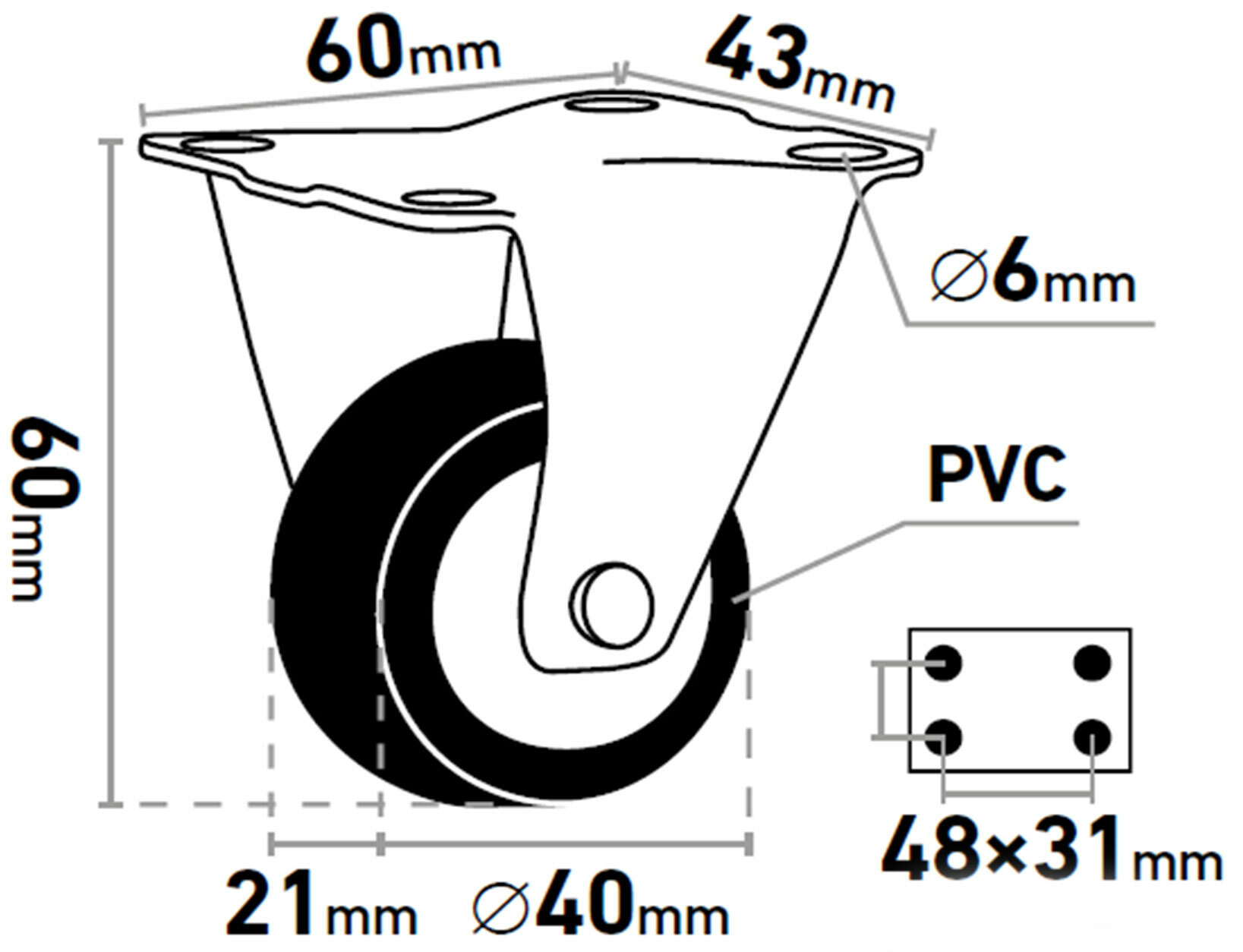 Kolieska pevné 2ks, Ø40mm, max. 30kg/1ks, EXTOL PREMIUM