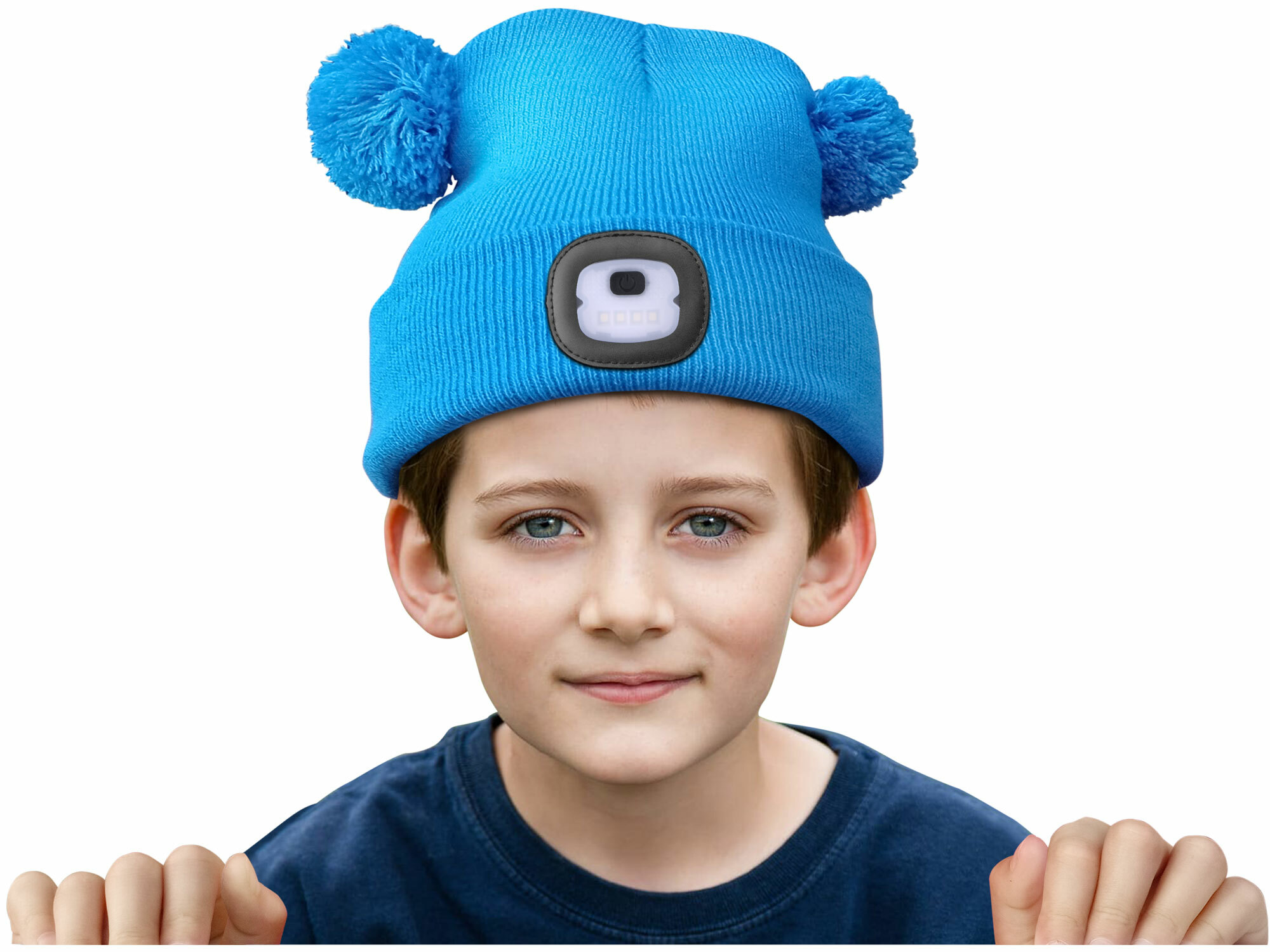 Čiapka modrá detská s čelovým svetlom, LED 4x25lm, 250mAh Li-ion, nabíjanie cez USB, EXTOL LIGHT