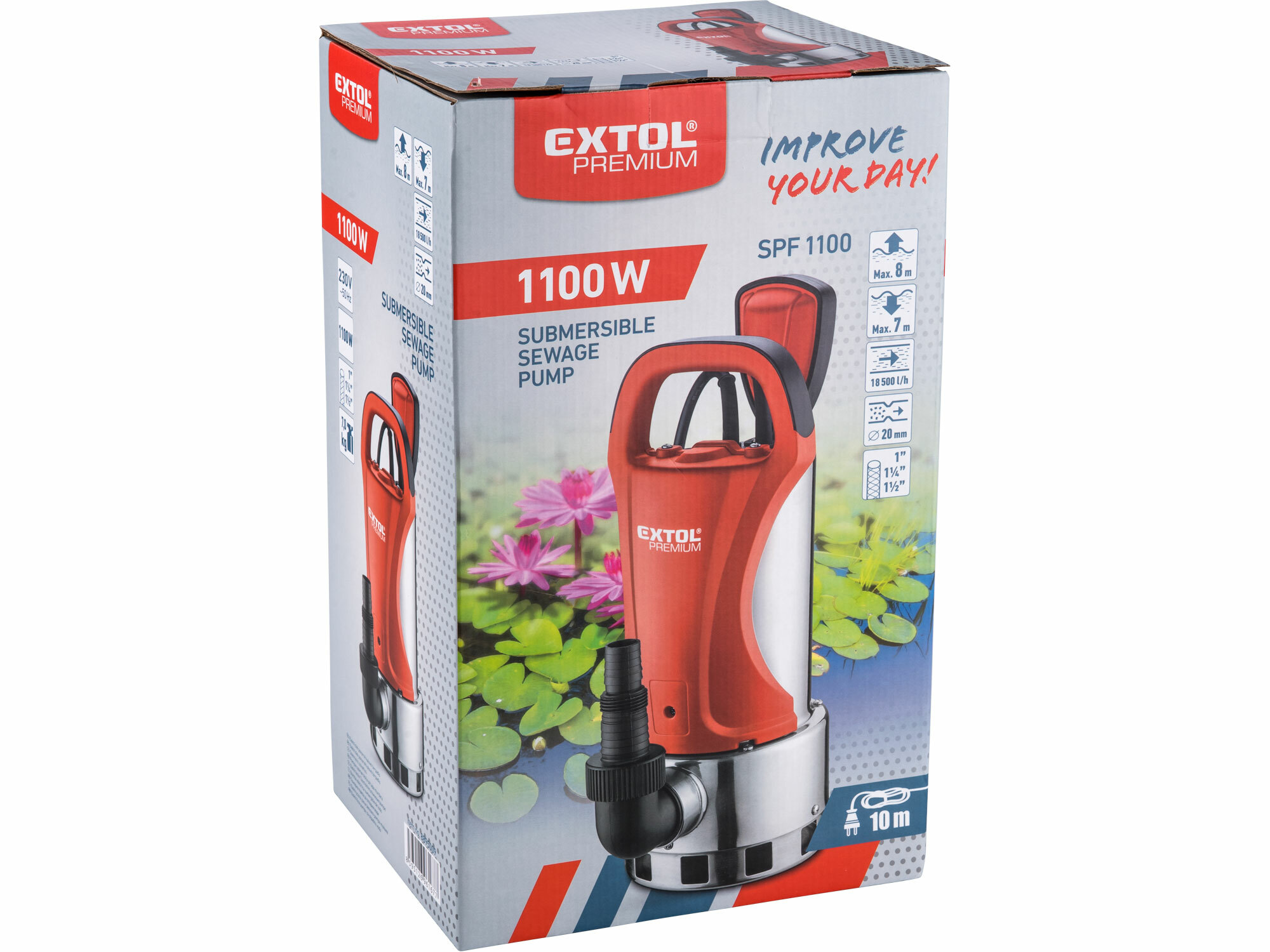 Čerpadlo ponorné kalové, príkon 1100W, 18500l/h, max. výtlak 8m, EXTOL PREMIUM