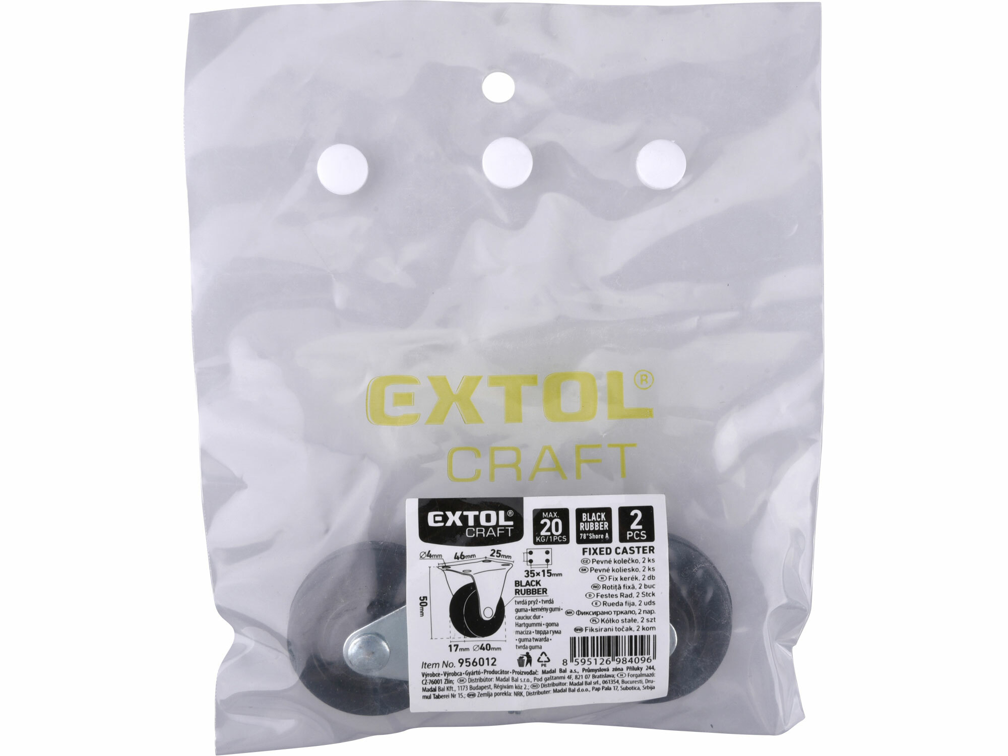 Kolieska pevné 2ks, Ø40mm, max. 20kg/1ks, EXTOL CRAFT