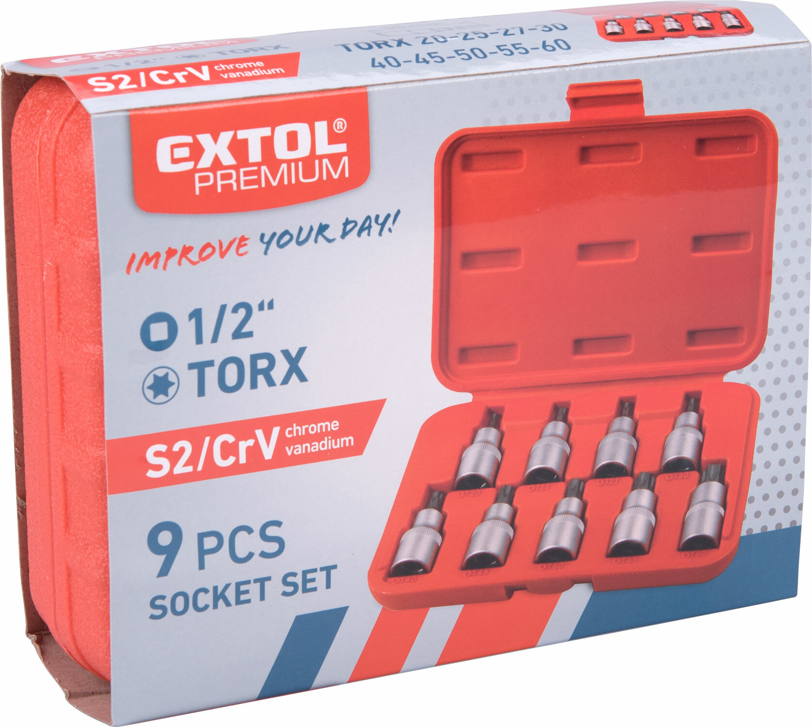 Hlavice zástrčné TORX, 9-dielna sada, CrV/S2, EXTOL PREMIUM