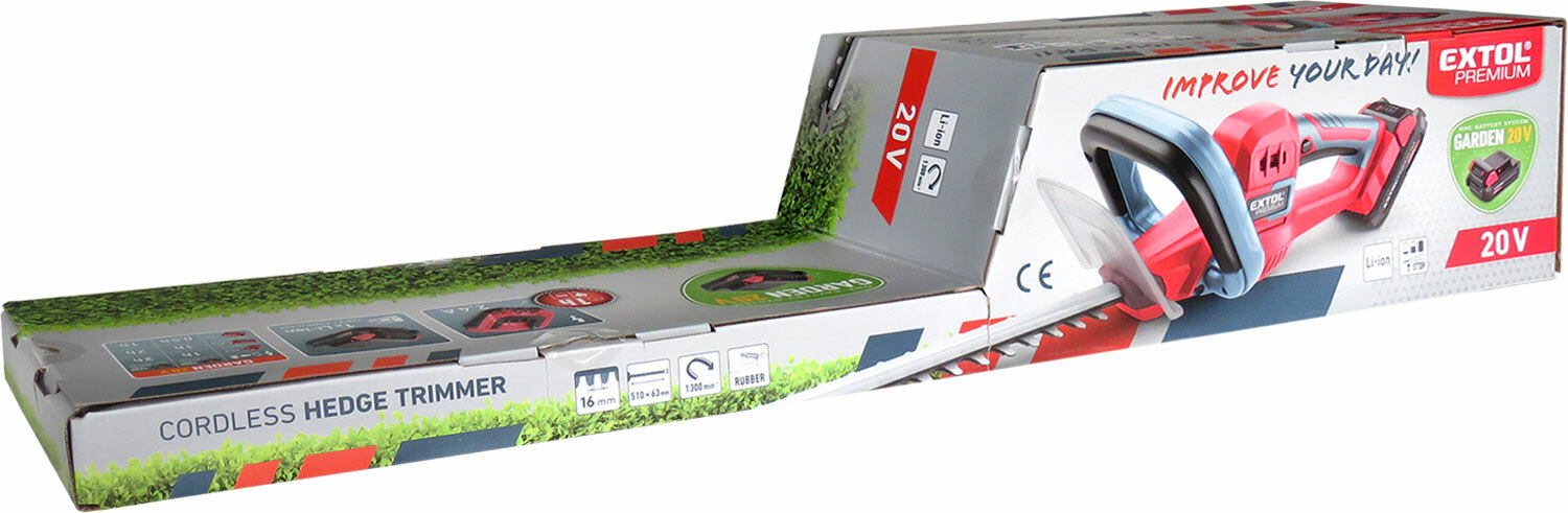 Nožnice na živý plot akumulátorové, Garden 20V/2Ah, lišta 510mm, EXTOL PREMIUM
