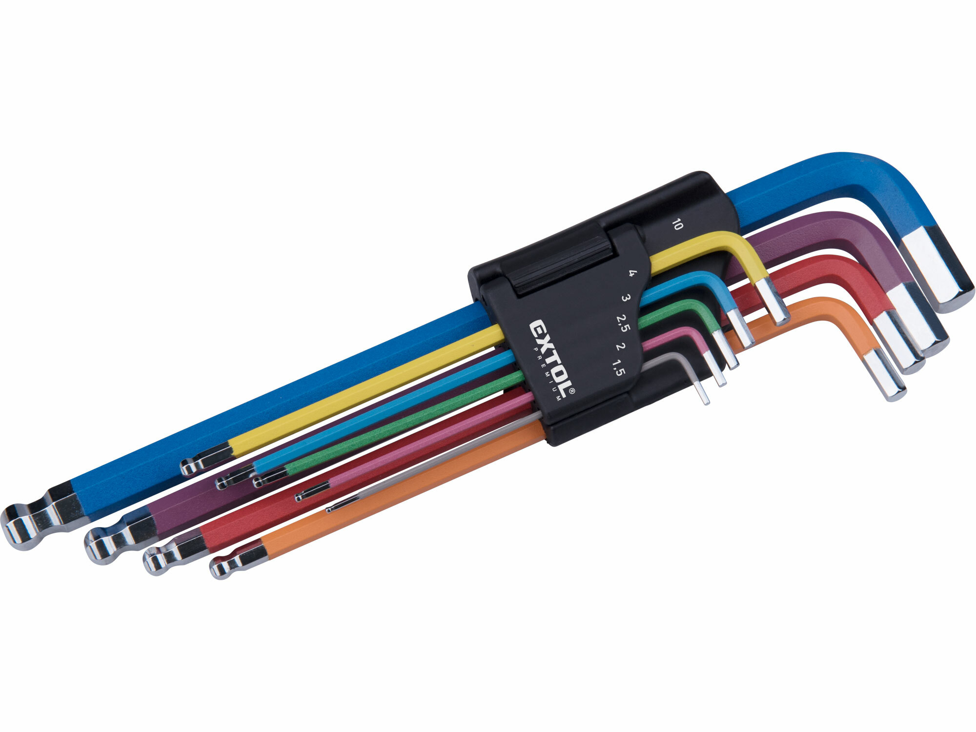 Kľúče imbusové farebné predĺžené, 9ks, 1,5-10mm, S2, EXTOL PREMIUM