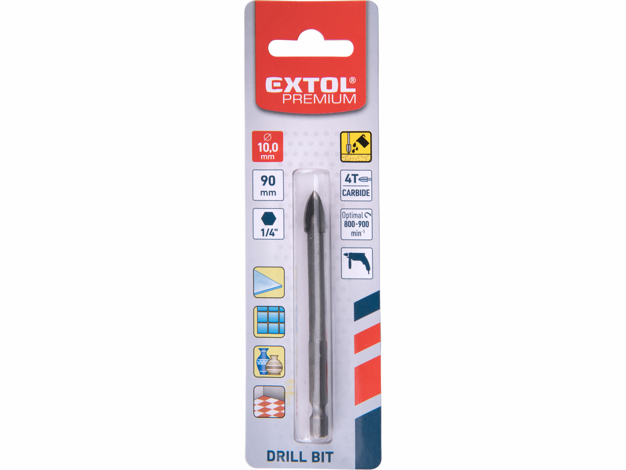 Vrták do skla 10x85mm, šesťhranná 1/4" stopka