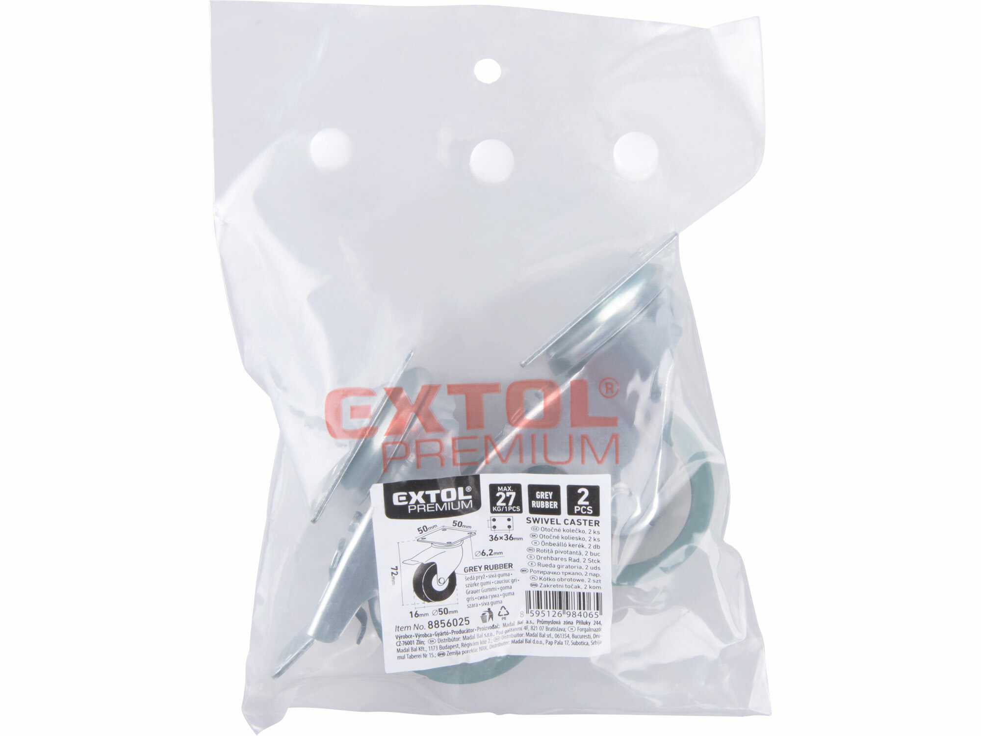 Kolieska otočné s brzdou 2ks, Ø50mm, max. 27kg/1ks, EXTOL PREMIUM