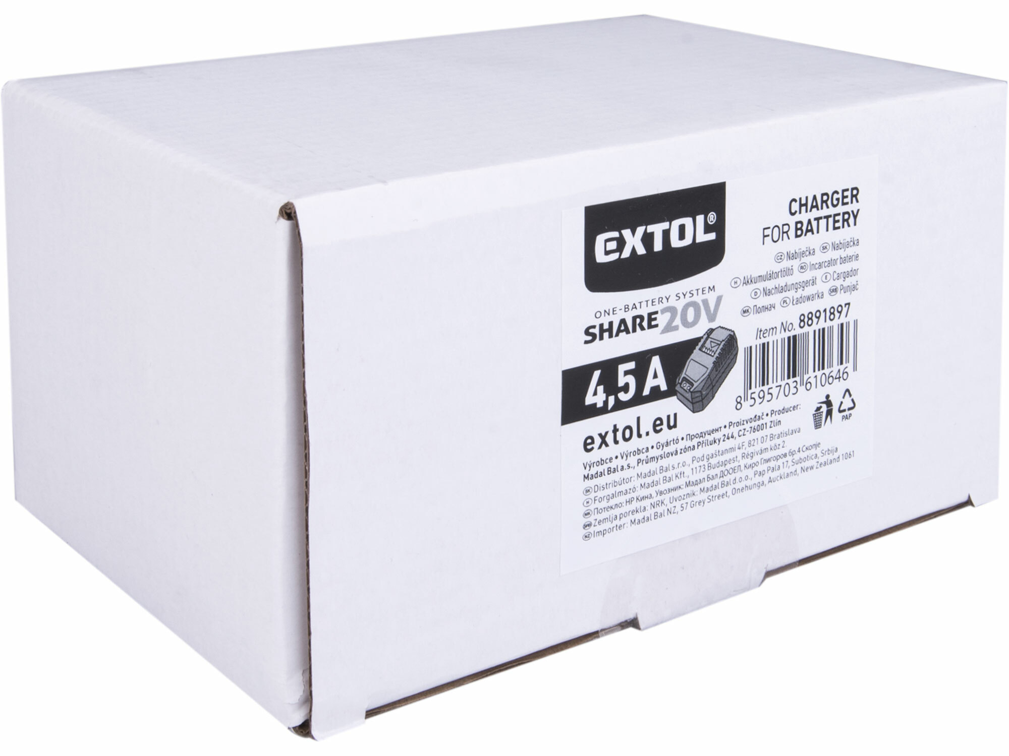 Nabíjacka akumulátorov Share20V/4,5A, pre 889188x, EXTOL PREMIUM
