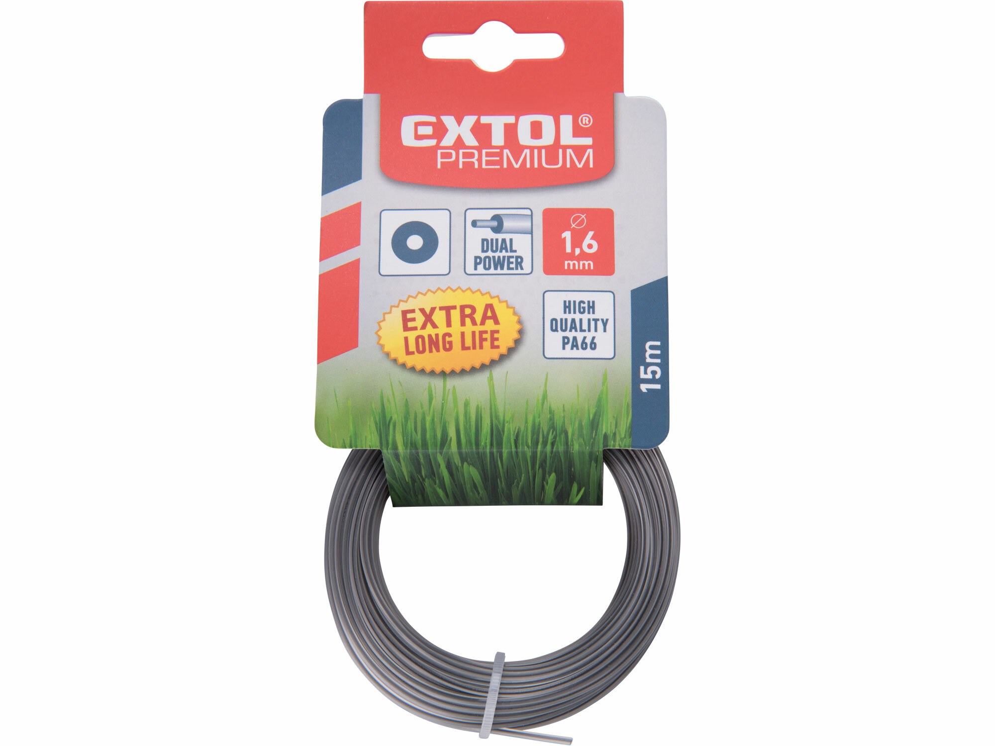 Lanko do kosačky 1,6mm, 15m, kruhový profil, nylón, nylon PA66, EXTOL PREMIUM
