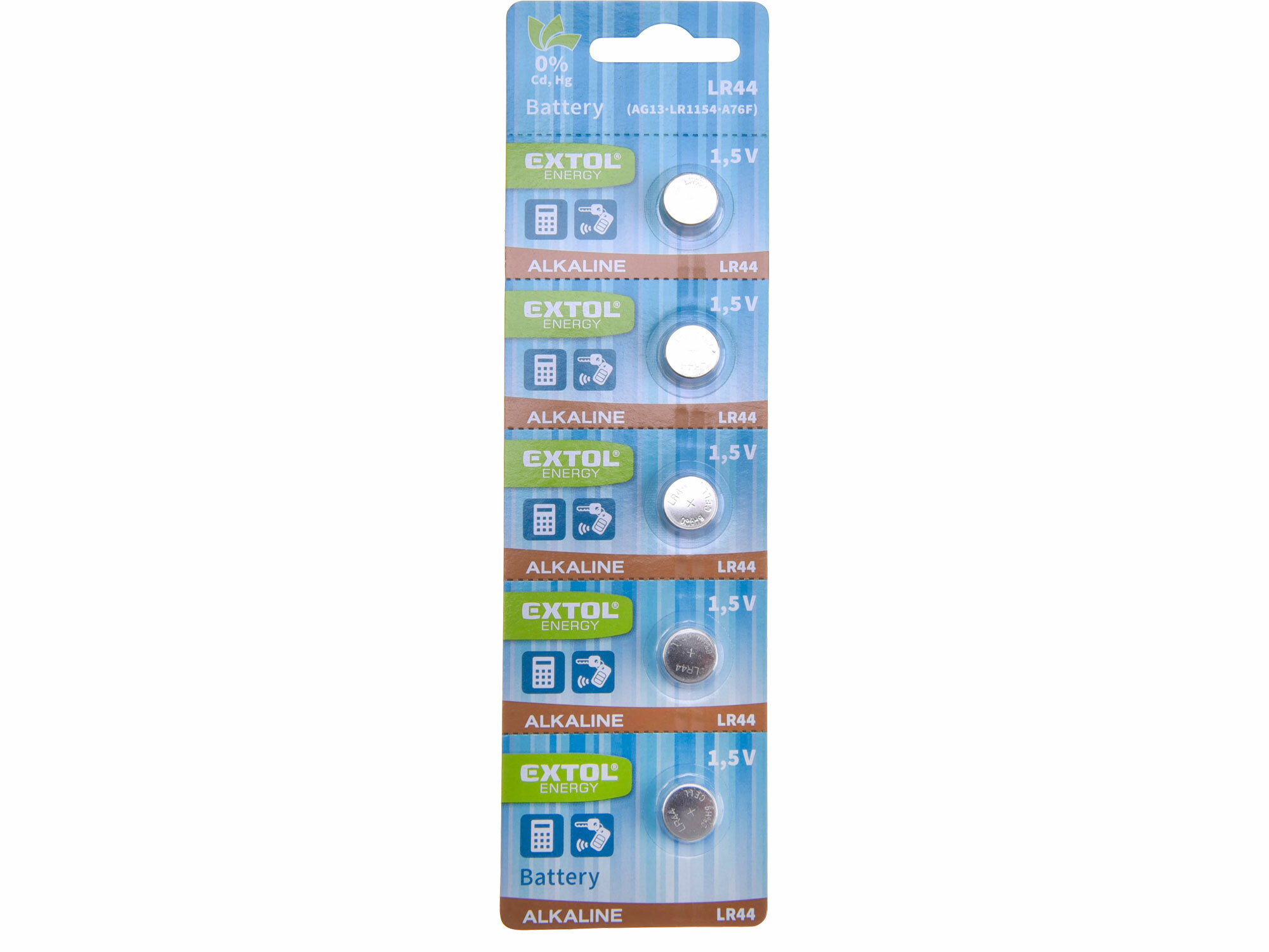 Batéria alkalická 5ks, 1,5V, typ LR44, EXTOL ENERGY
