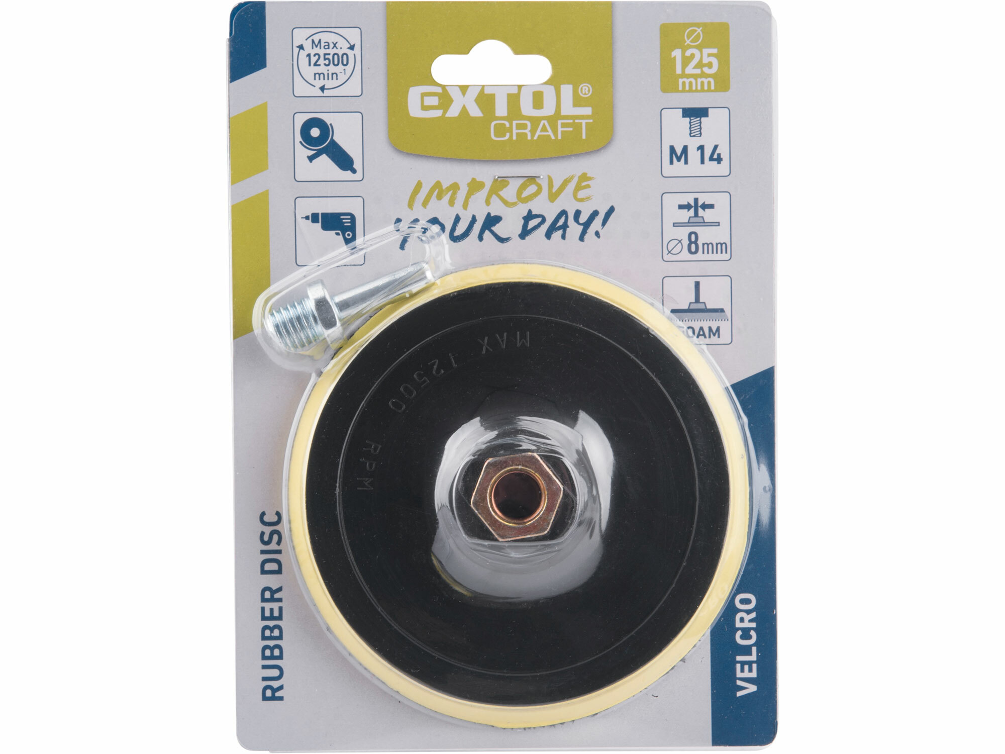 Tanier unášací so suchým zipsom pre uhl. brúsky (M14), 125mm, adaptér z M14 na valcovú stopku pr.8mm