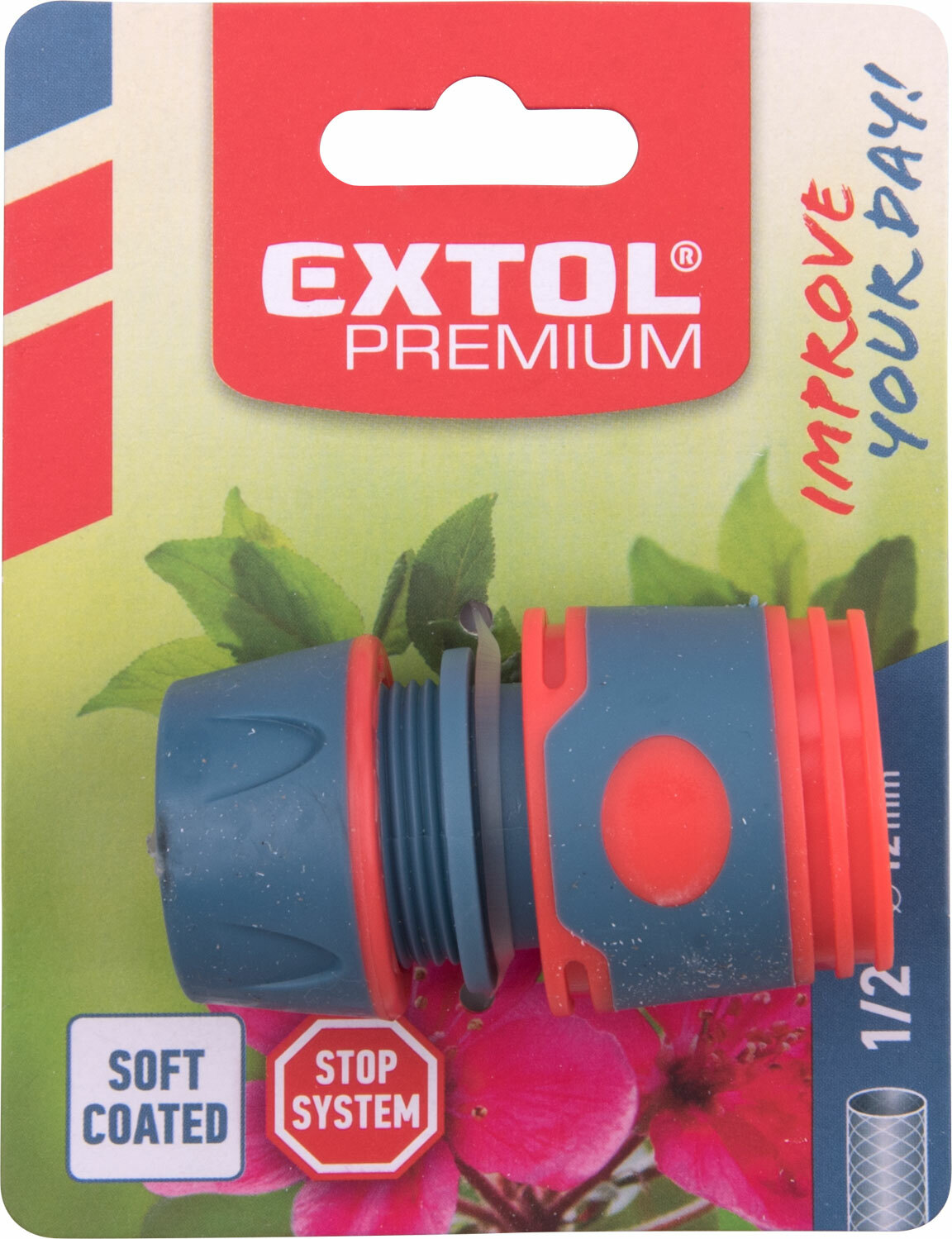 Rýchlospojka na hadicu plastová, 1/2'', STOP ventil, EXTOL PREMIUM