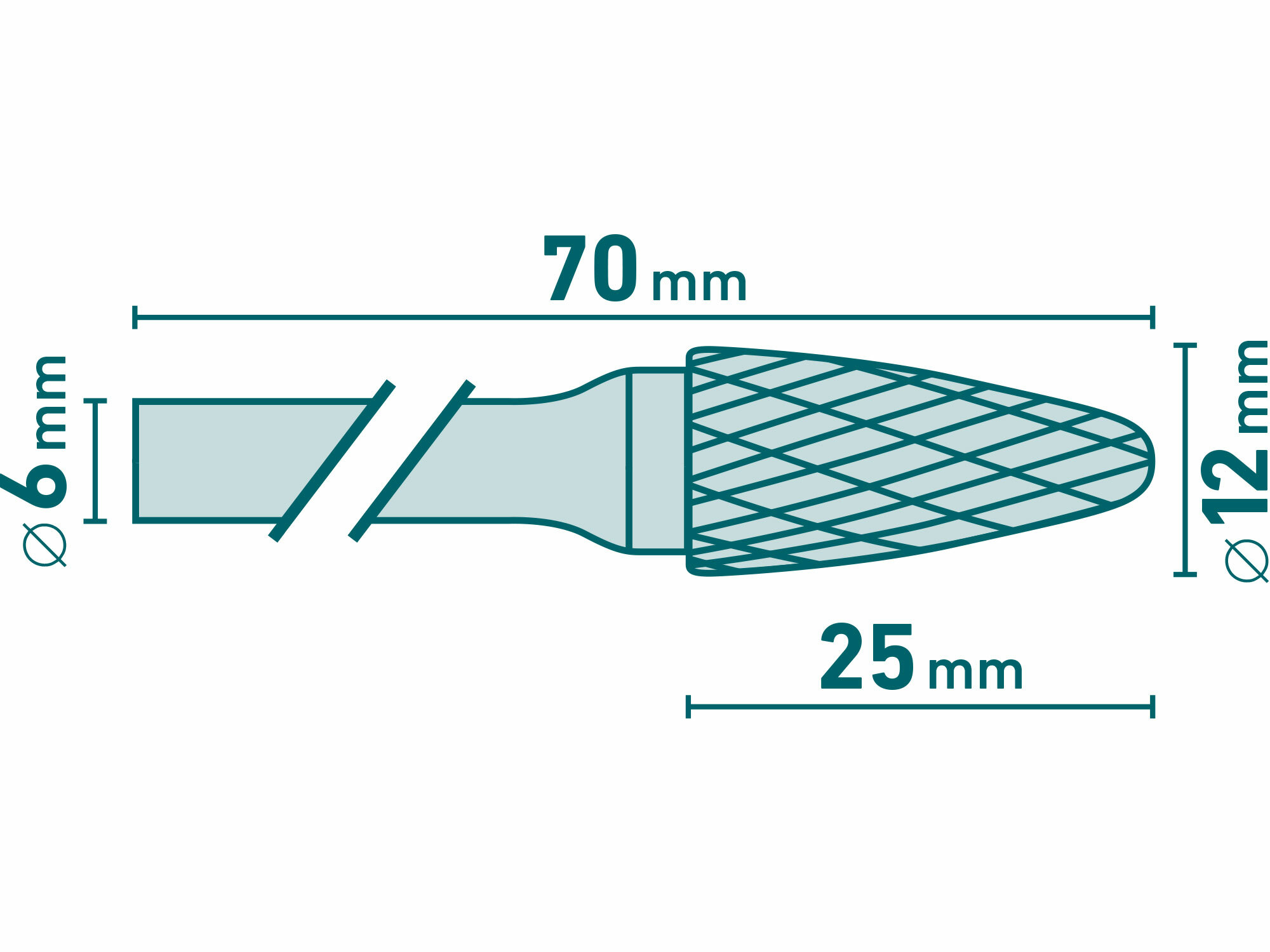 Fréza karbidová konvexná, pologuľaté čelo, Ø12mm, rezná dĺžka 25mm, stopka Ø6mm, EXTOL INDUSTRIAL