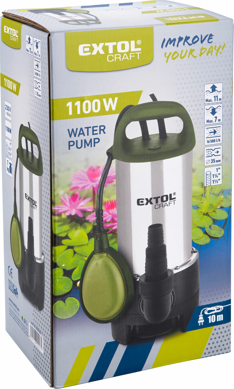 Čerpadlo ponorné antikorové, príkon 1100W, 15500l/hod, max. výtlak 11m, EXTOL CRAFT