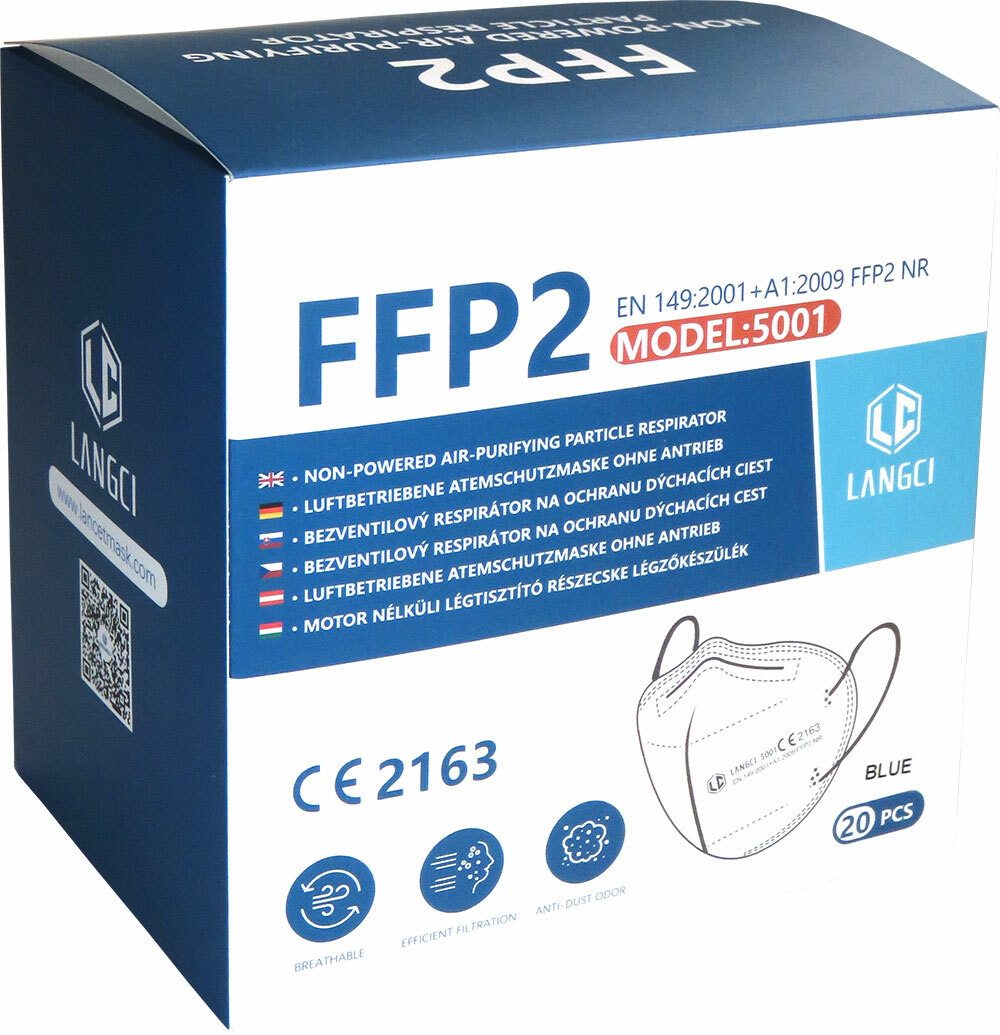 Respirátor skladací FFP2 tmavo-modrý, balený po 1ks