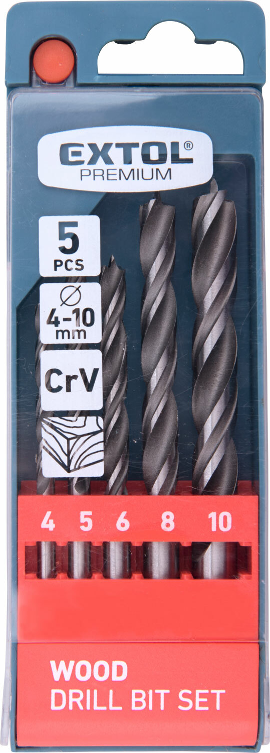 Vrtáky do dreva, sada 5ks, Ø4-10mm, CrV, CrV, EXTOL PREMIUM