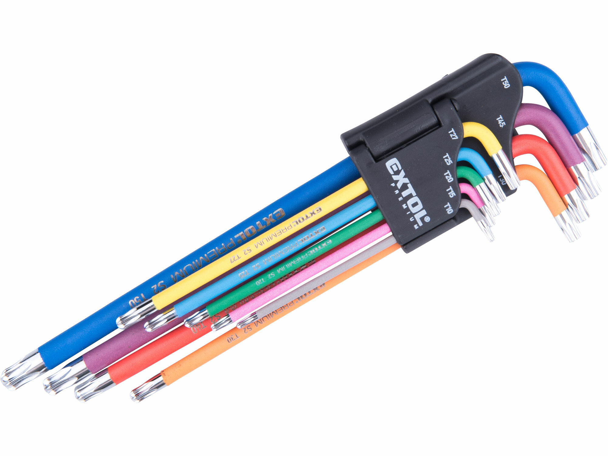 Kľúče Torx farebné predĺžené, 9ks, T10-T50mm, S2, EXTOL PREMIUM