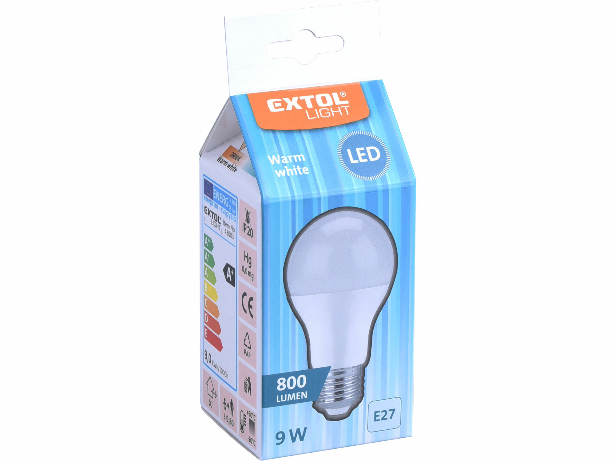 Žiarovka LED, 9W, 800lm, E27, Ø60mm, EXTOL LIGHT