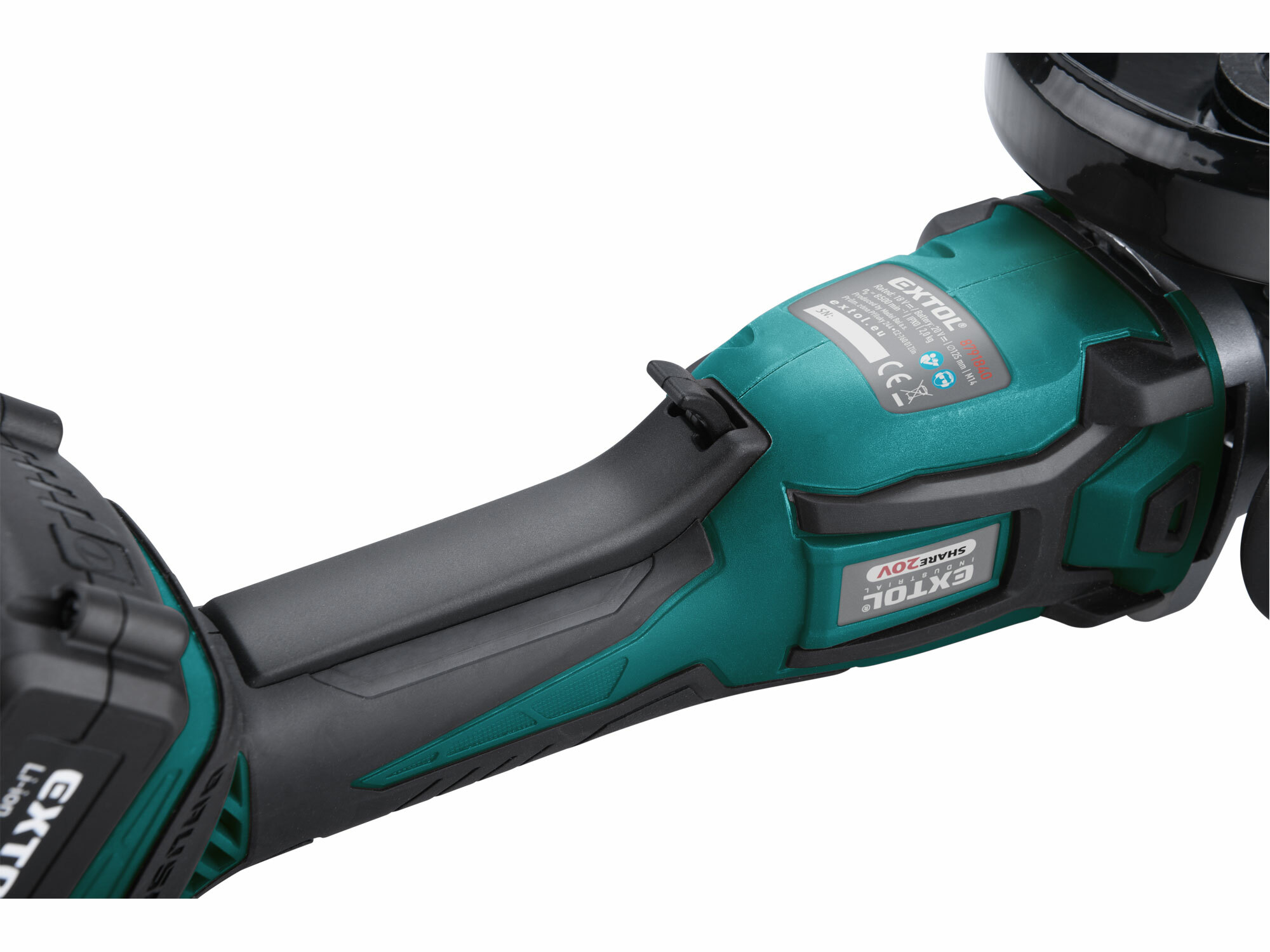 Brúska uhlová aku Share20V, 1x 2Ah, 125mm, bezuhlíkový motor, EXTOL INDUSTRIAL