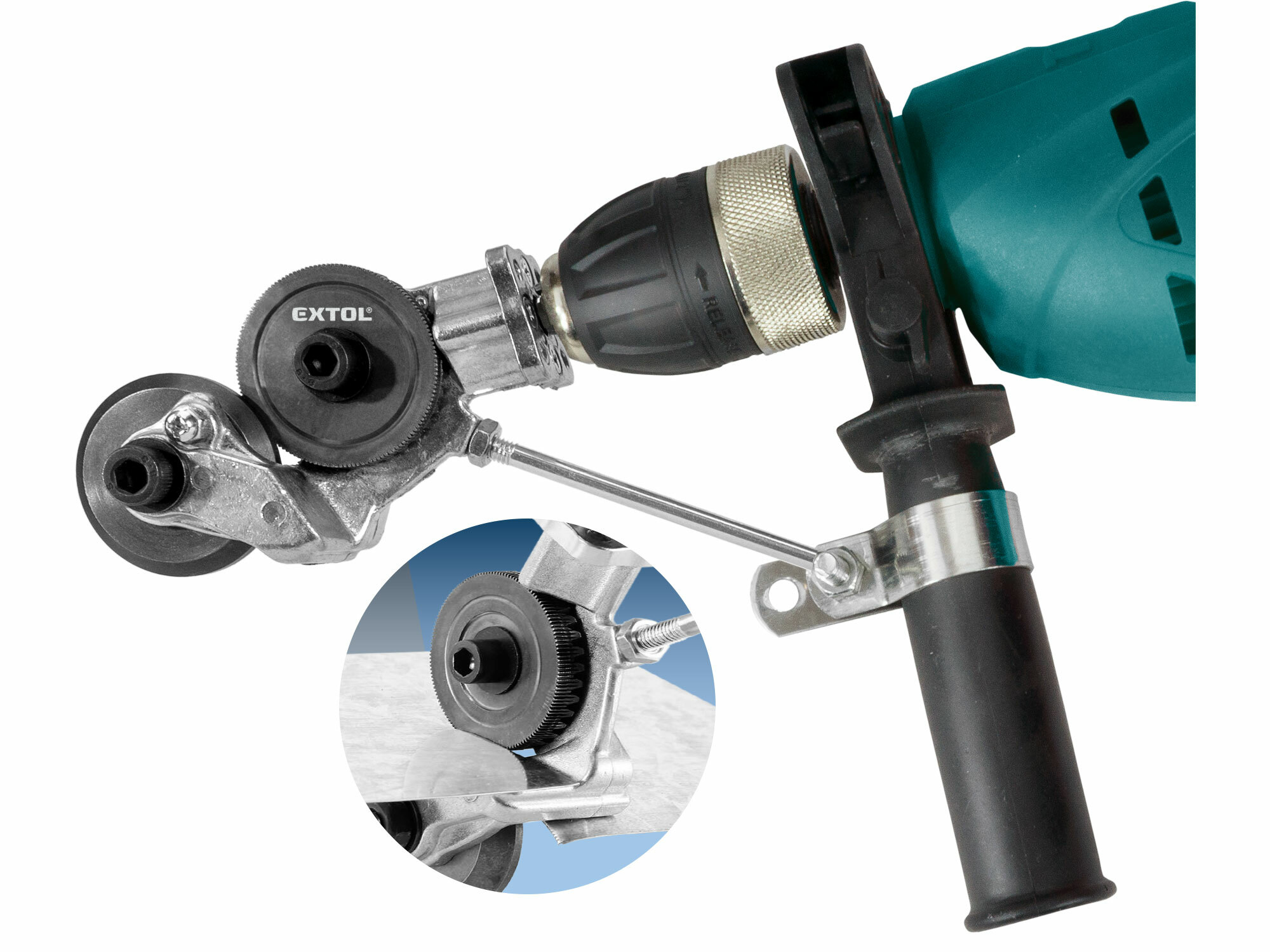 Nadstavec na strihanie plechu do vŕtačky, max. 1.2mm, max. hrúbka strihaného plechu 1,2mm, EXTOL CRA