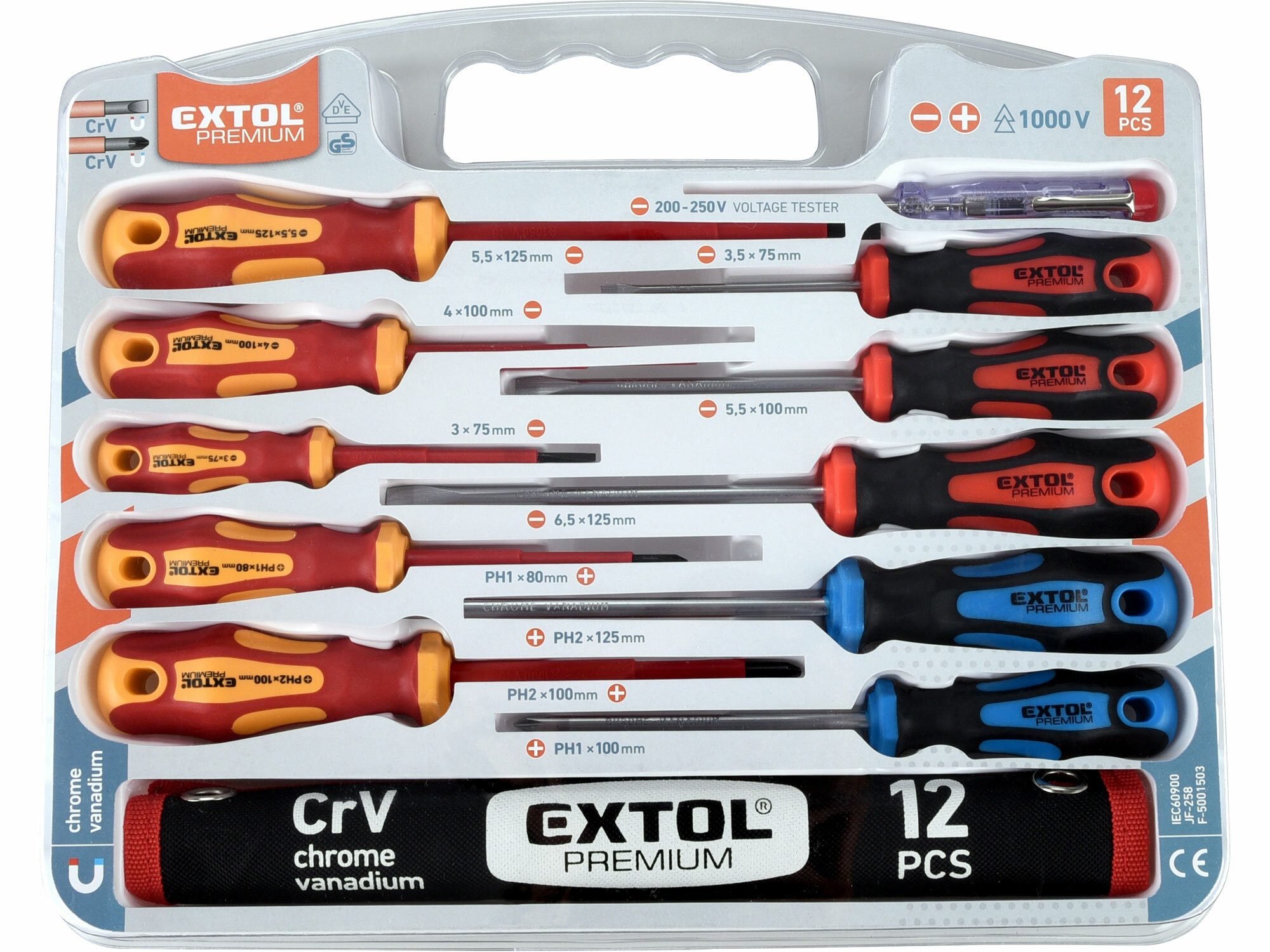 Skrutkovače magnetické, 12-dielna sada, CrV, EXTOL PREMIUM