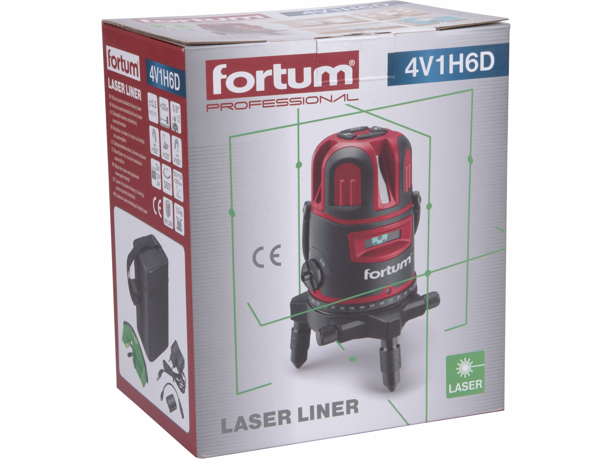 Vodováha laserová krížová samonivelačná, 1H-4V-6B, zelený lúč, Li-ion akumulátor, USB nabíjanie, FOR