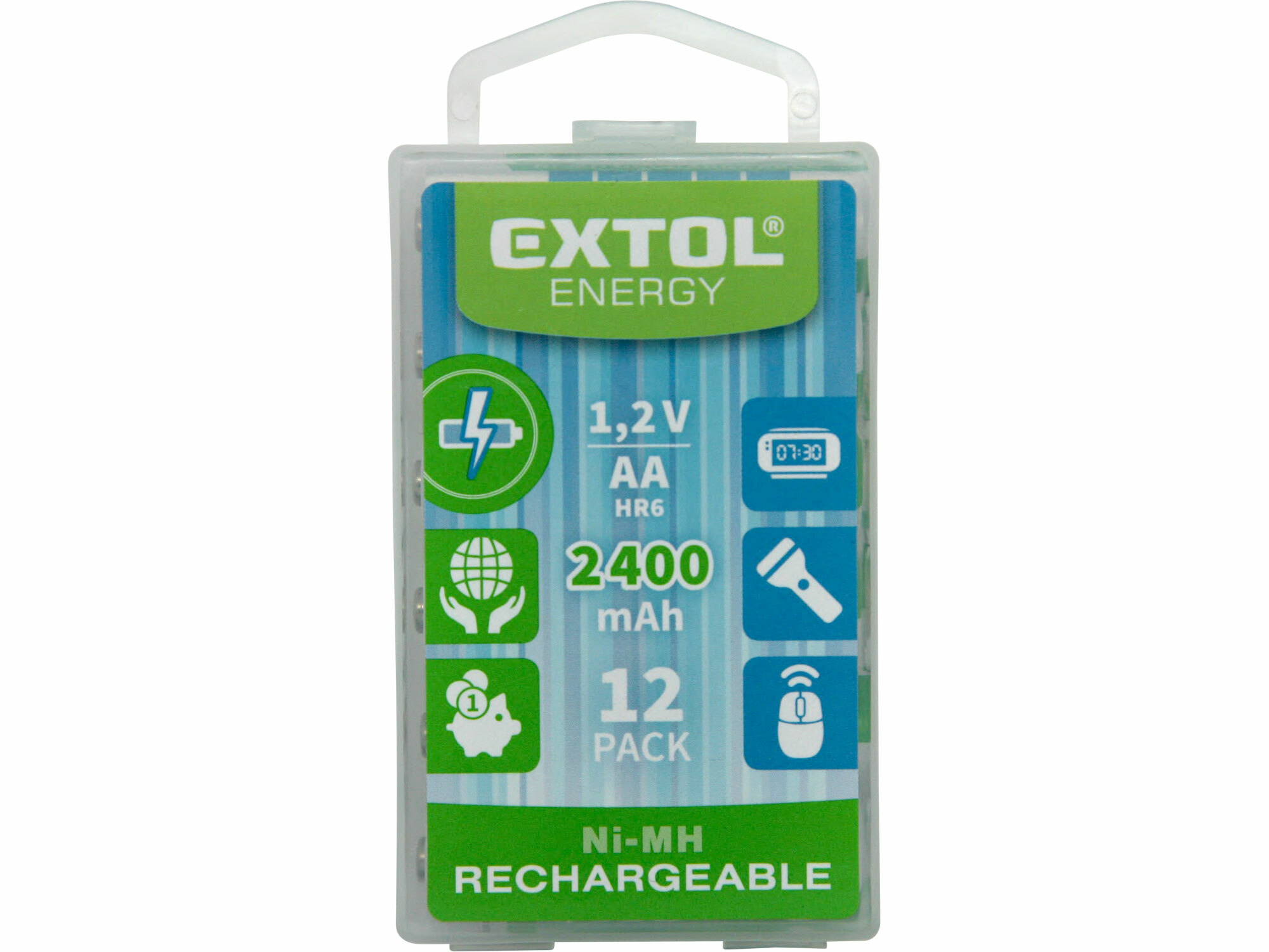 Batéria nabíjateľná 12ks, 1,2V, typ AA, EXTOL ENERGY