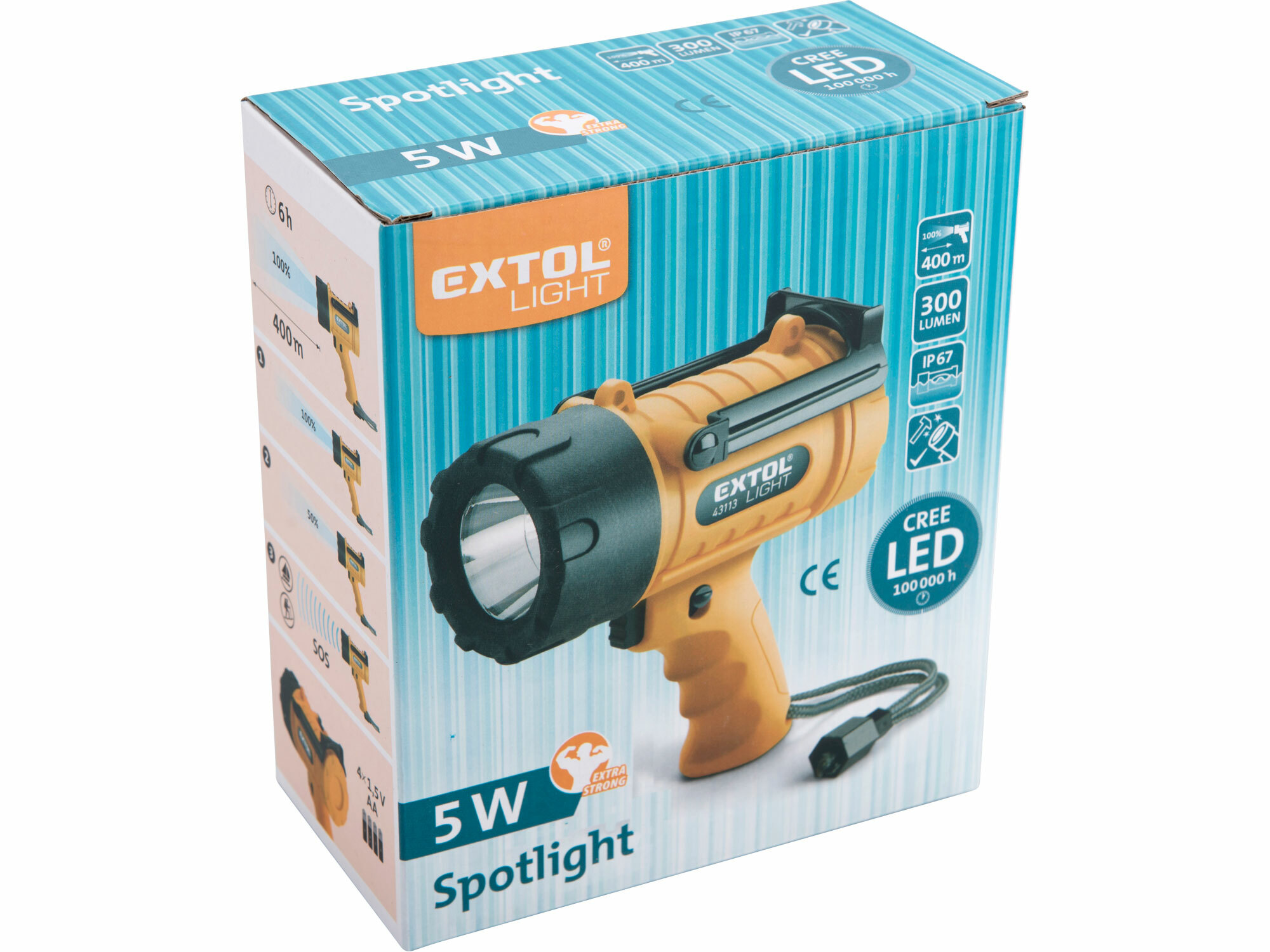 Svietidlo 5W CREE LED, 300lm, max. dosvit 400m, IP67, EXTOL LIGHT
