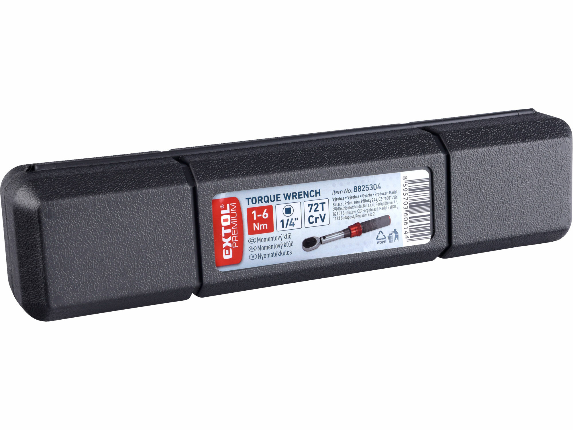 Kľúč momentový so stupnicou 1/4", 1-6Nm, dĺžka 220mm, EXTOL PREMIUM