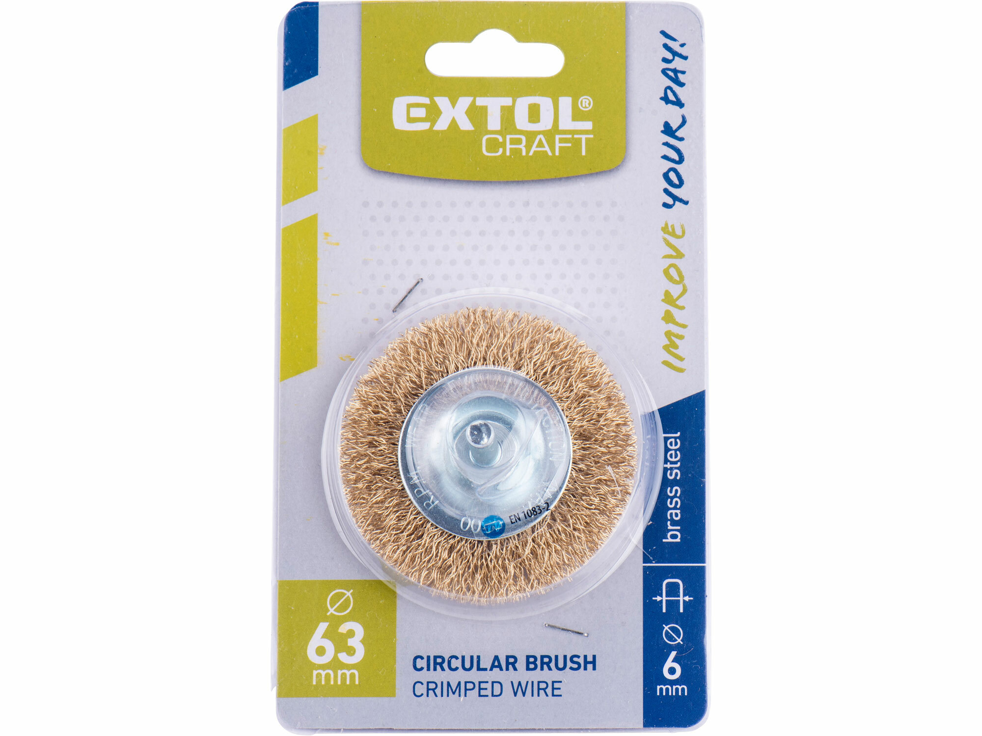 Kartáč okružný so stopkou vlnitý, Ø63mm, stopka Ø6mm, EXTOL CRAFT
