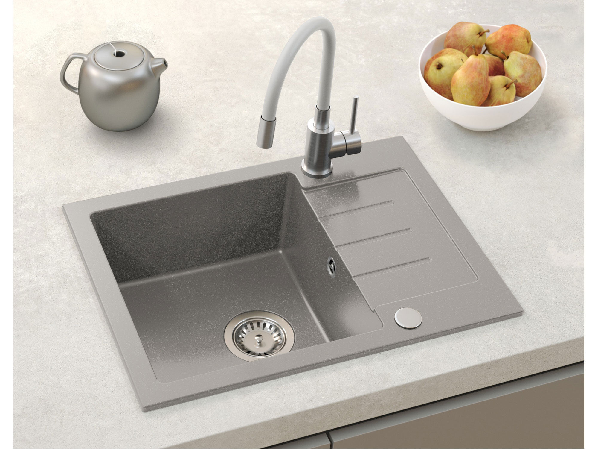 MUSA MAGGIE – kuchynská batéria s flexibilným ramenom, biele rameno / saténová nerez