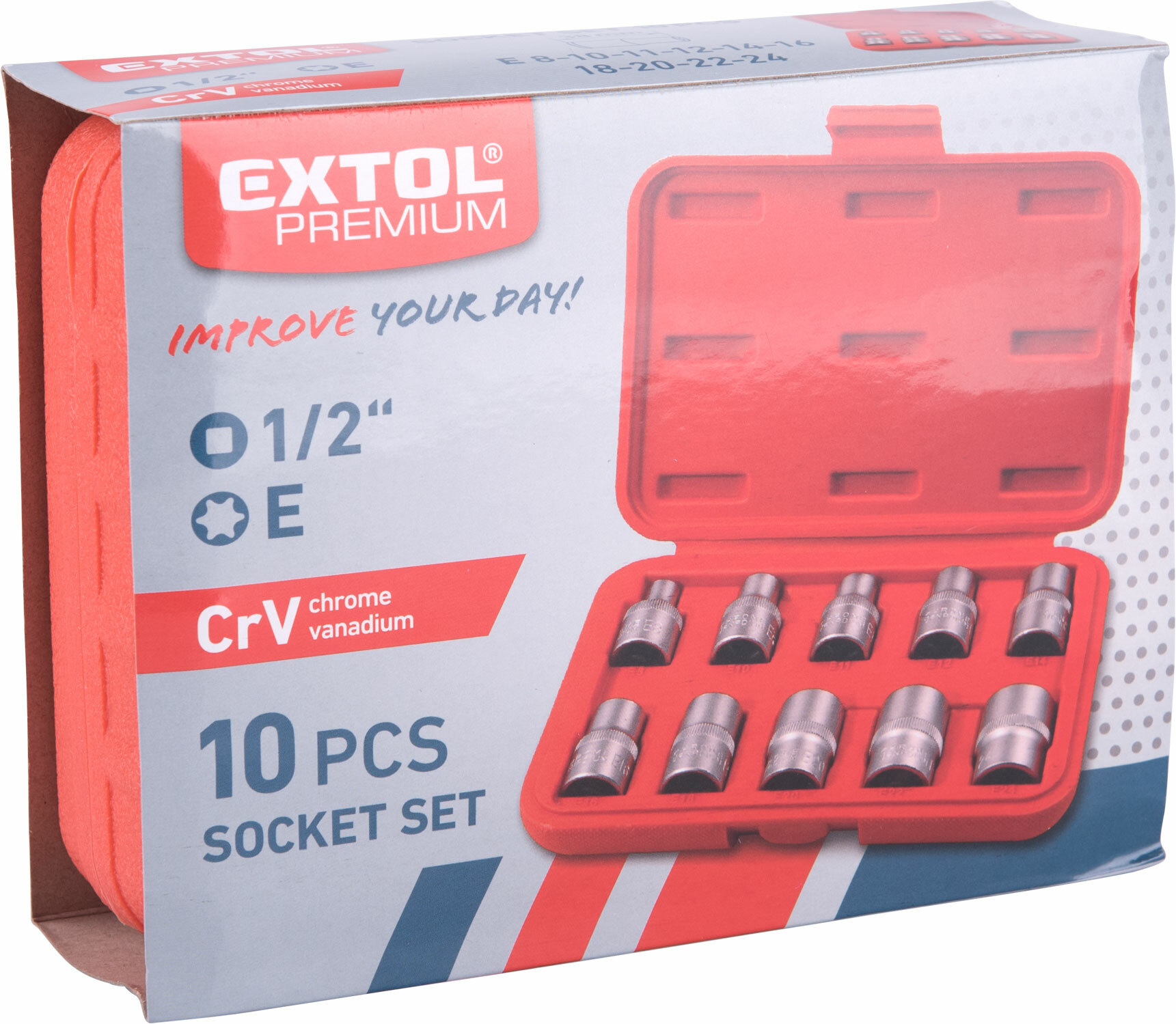 Hlavice nástrčné 1/2", E8-24, CrV/S2, EXTOL PREMIUM